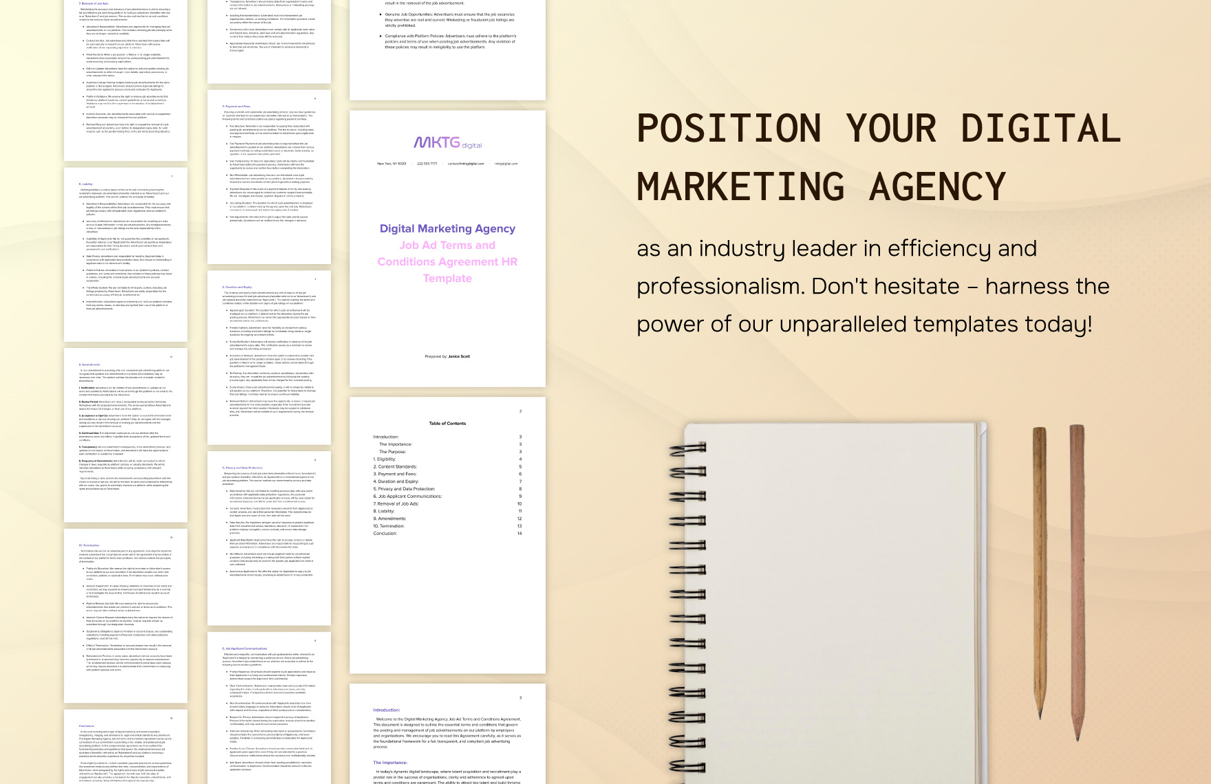 Digital Marketing Agency Job Ad Terms and Conditions Agreement HR Template