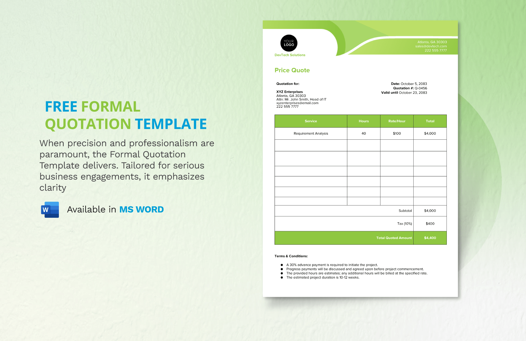 Free Formal Quotation Template in Word