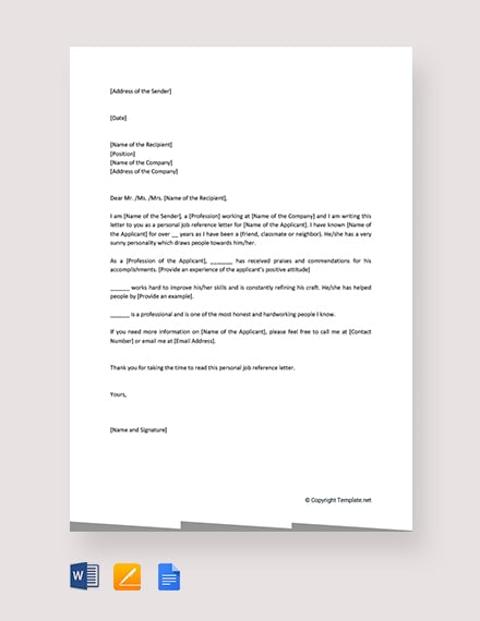 111+ FREE Reference Letter Templates - PDF | Word | Google Docs | Apple ...