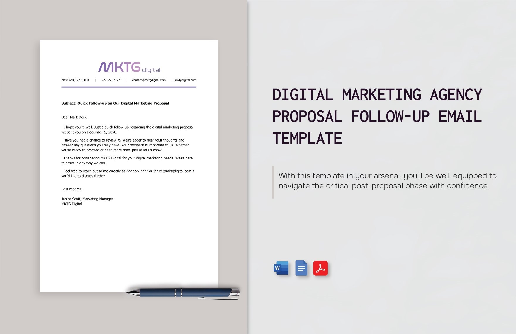 Digital Marketing Agency Proposal Follow-up Email Template in Word, Google Docs, PDF