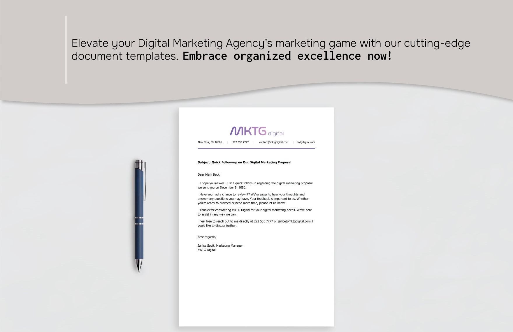 Digital Marketing Agency Proposal Follow-up Email Template