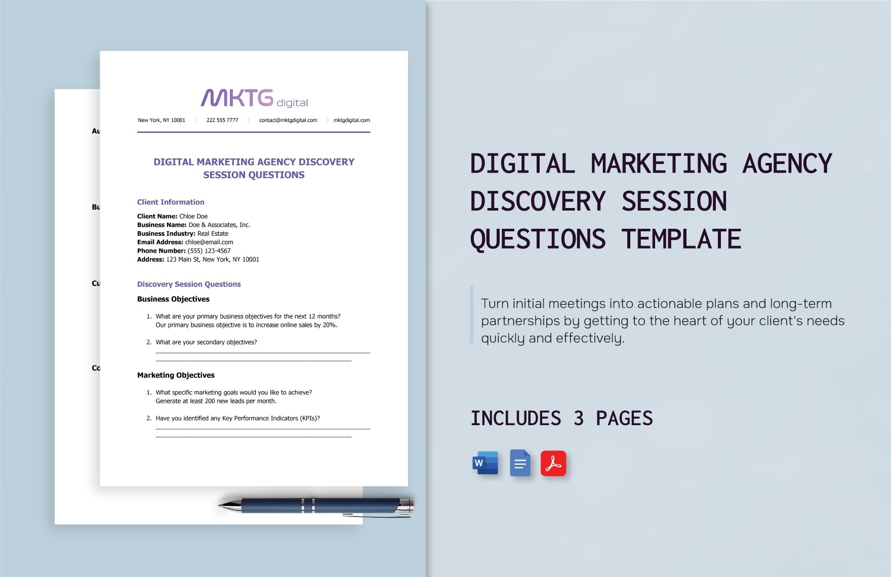 Digital Marketing Agency Discovery Session Questions Template in Word, Google Docs, PDF