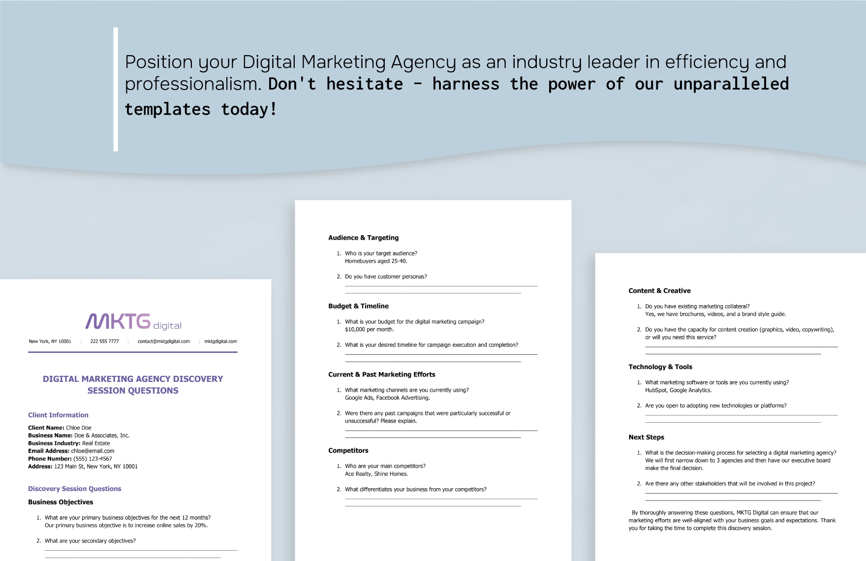 Digital Marketing Agency Discovery Session Questions Template