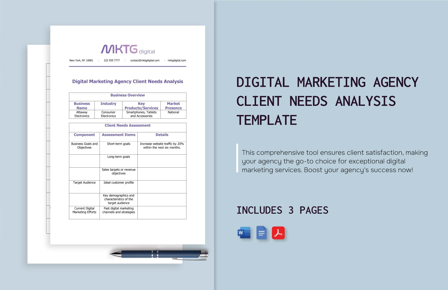 Digital Marketing Agency Client Needs Analysis Template