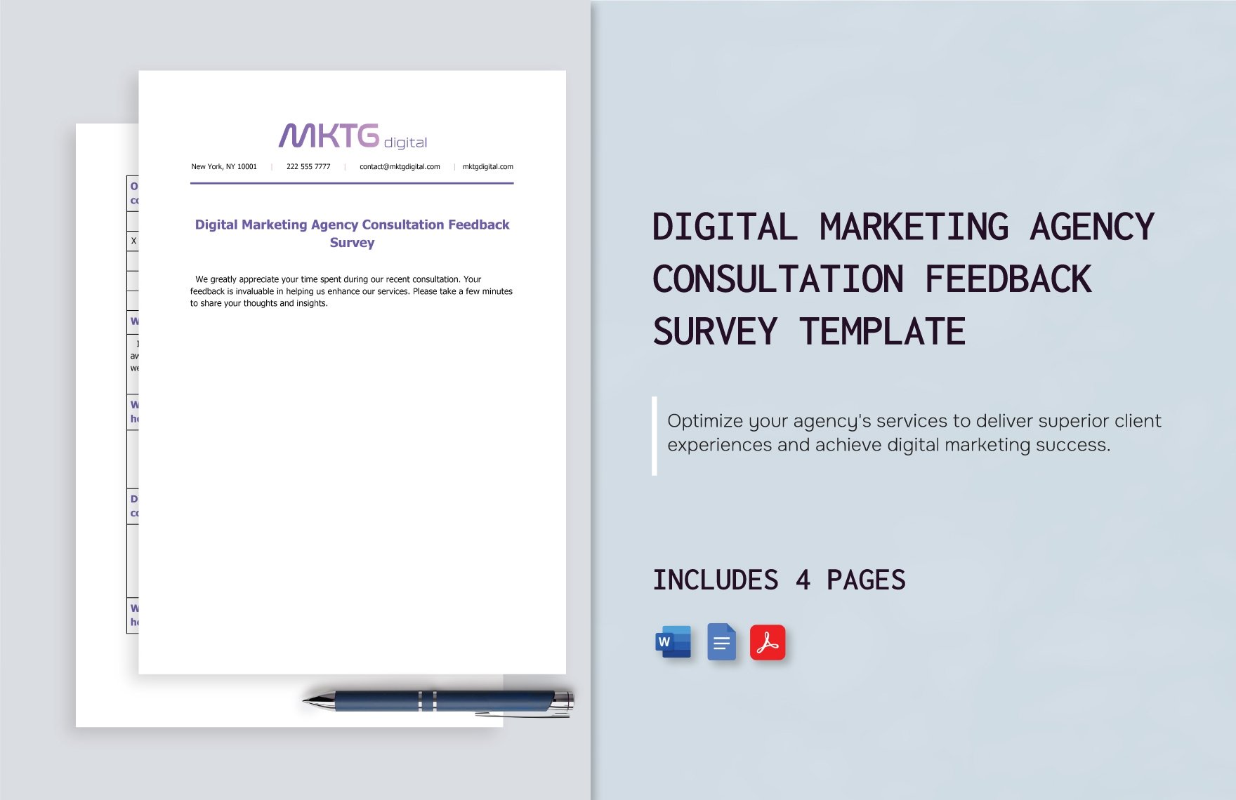 Digital Marketing Agency Consultation Feedback Survey Template in Word, Google Docs, PDF