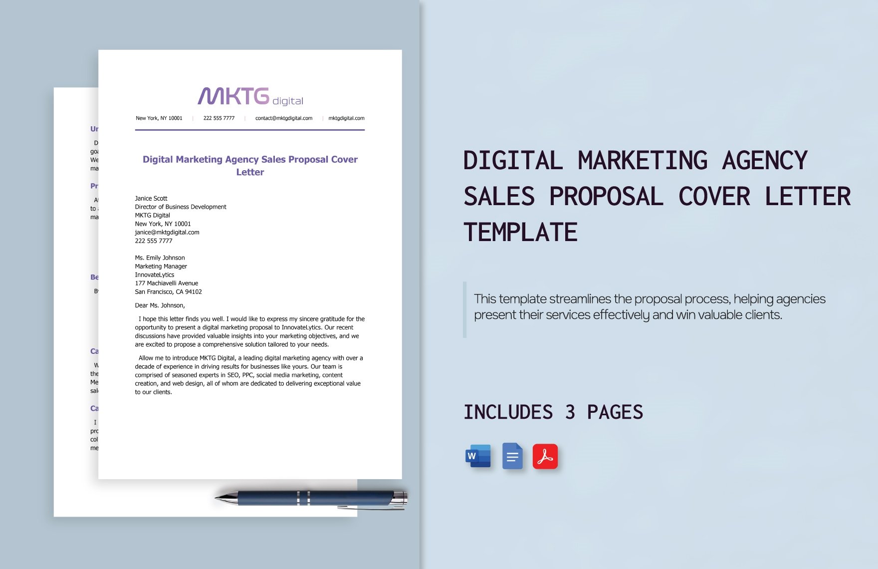 Digital Marketing Agency Sales Proposal Cover Letter Template
