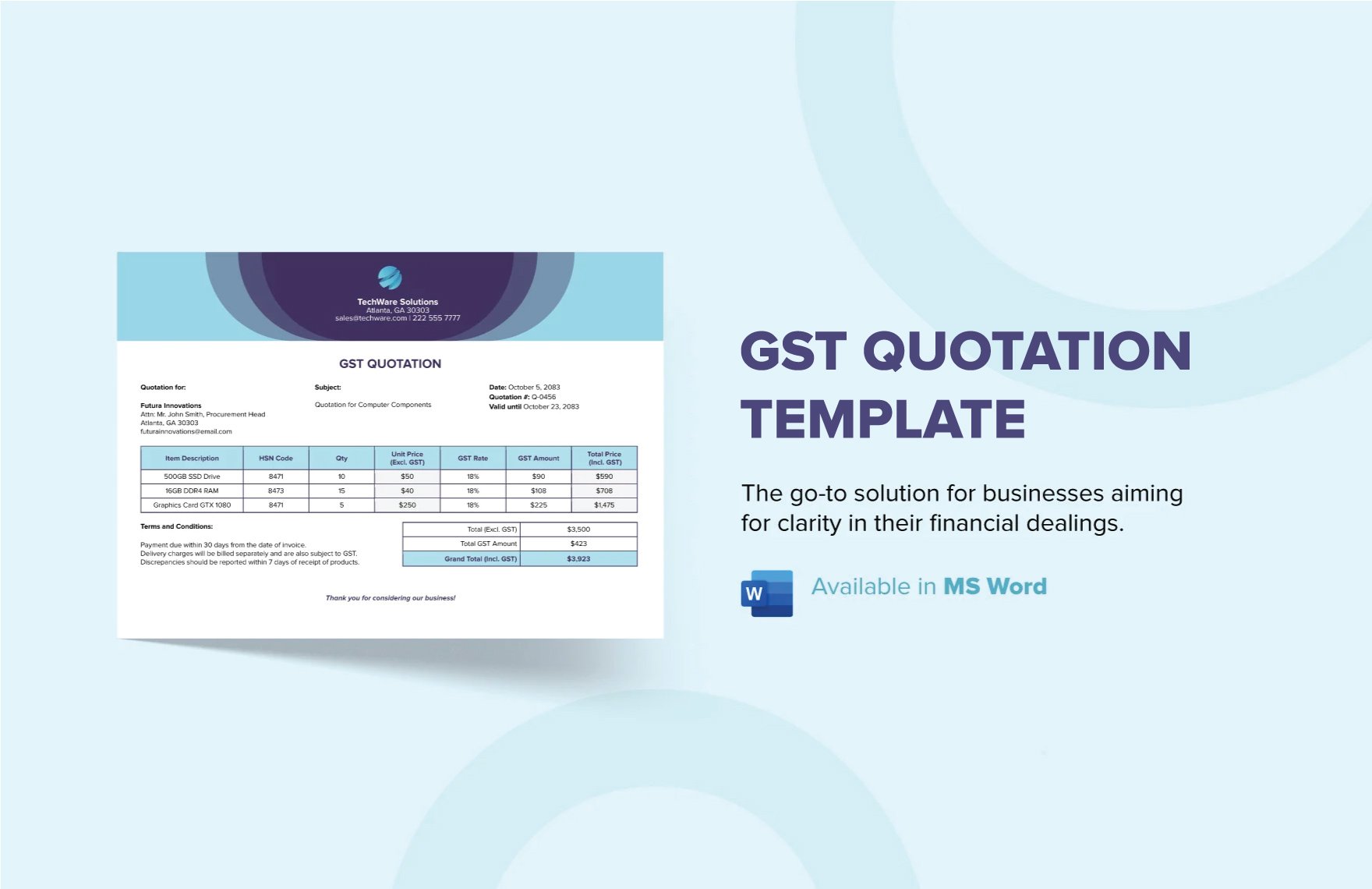 Free GST Quotation Template in Word