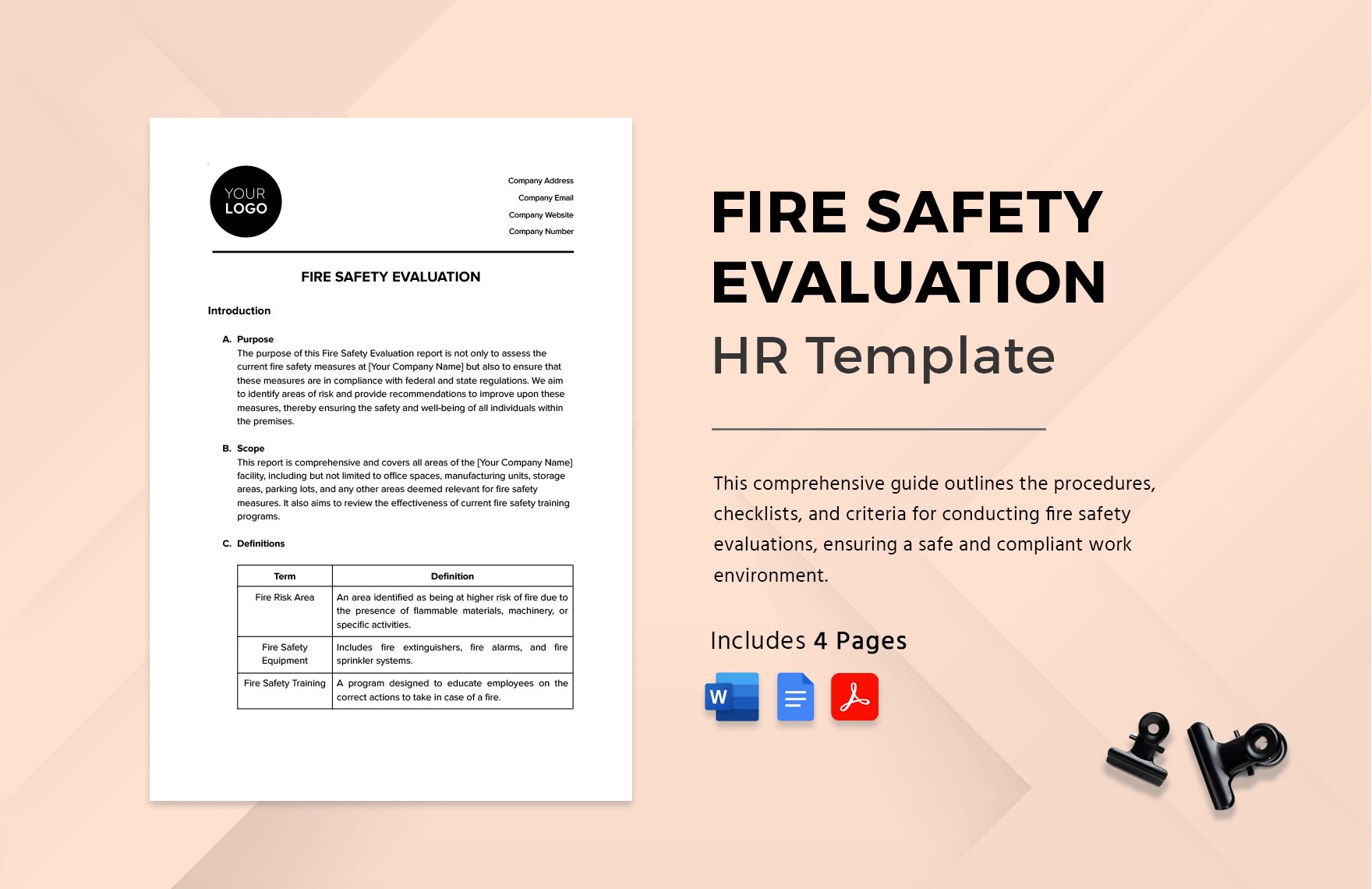 Fire Safety Evaluation HR Template in Word, Google Docs, PDF