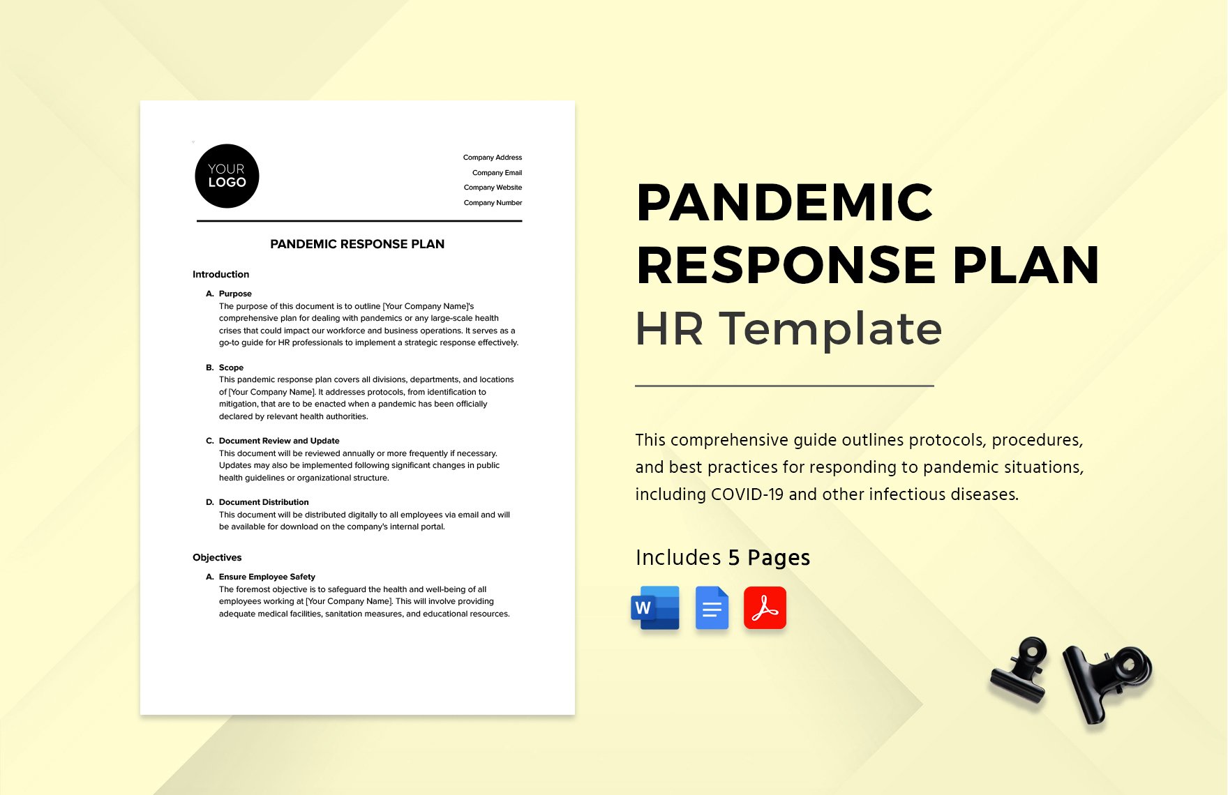 Pandemic Response Plan HR Template in Word, Google Docs, PDF