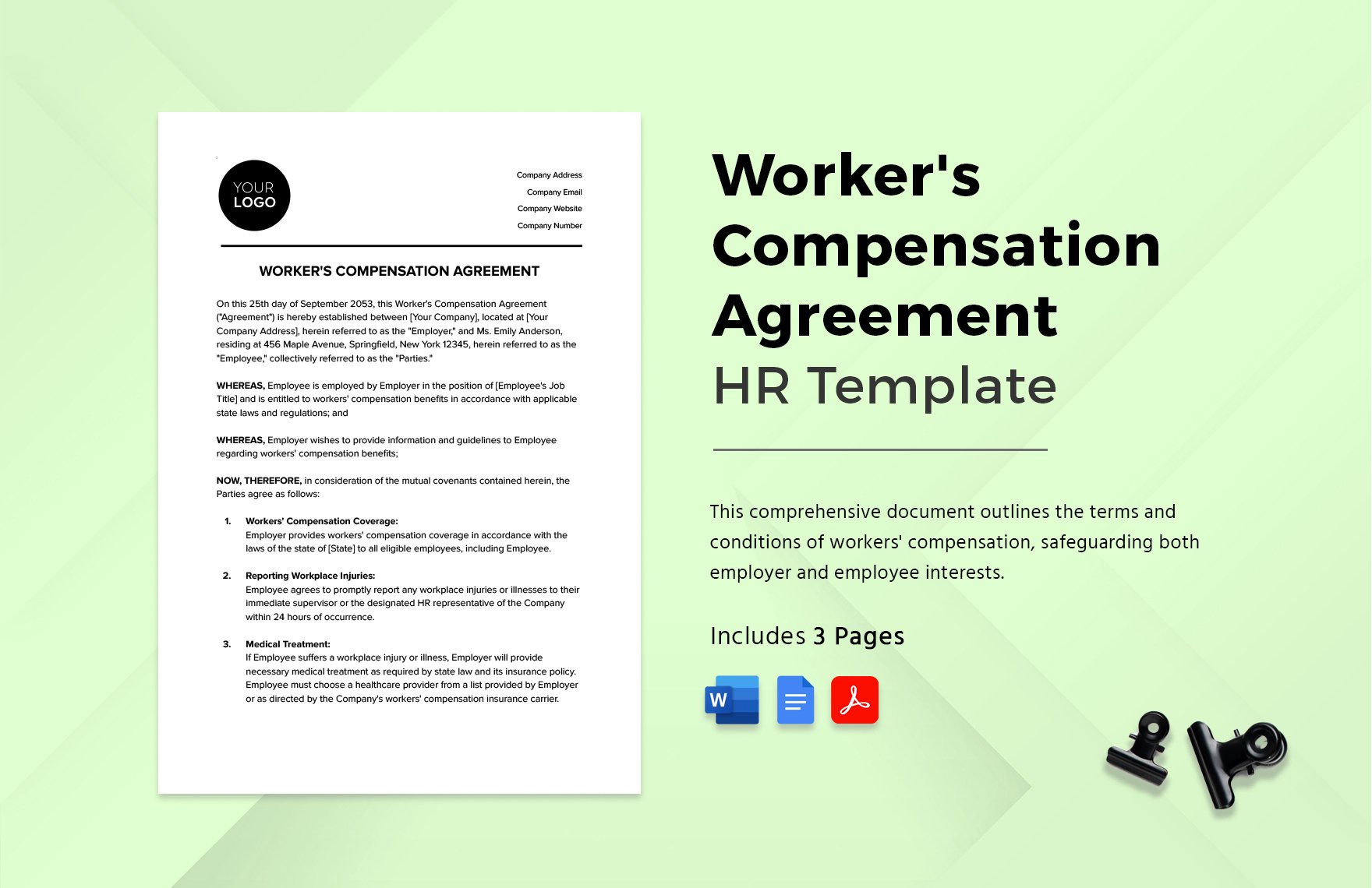 Worker's Compensation Agreement HR Template