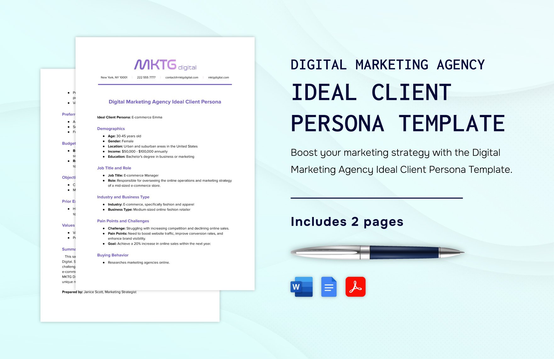 Digital Marketing Agency Ideal Client Persona Template