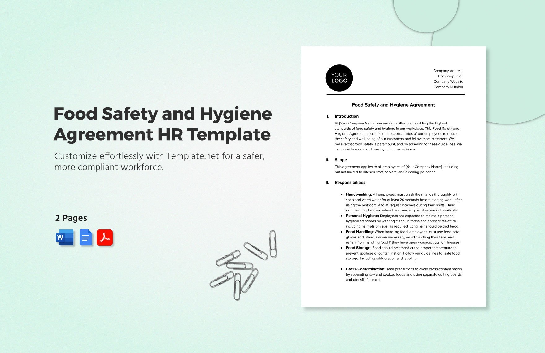 Food Safety and Hygiene Agreement HR Template