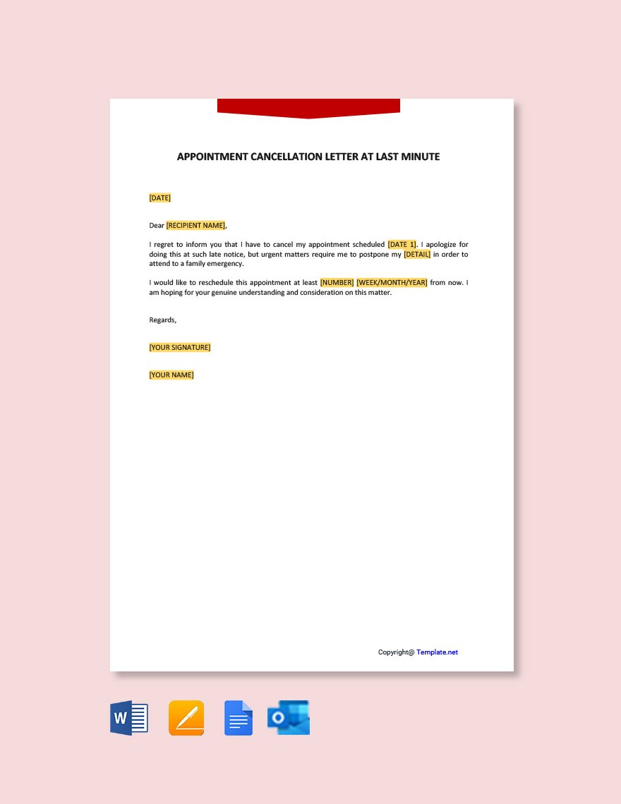 Free Appointment Cancellation Letter at Last Minute Template