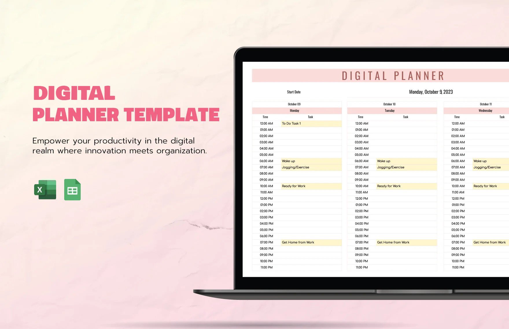 Digital Planner Template in Excel, Google Sheets