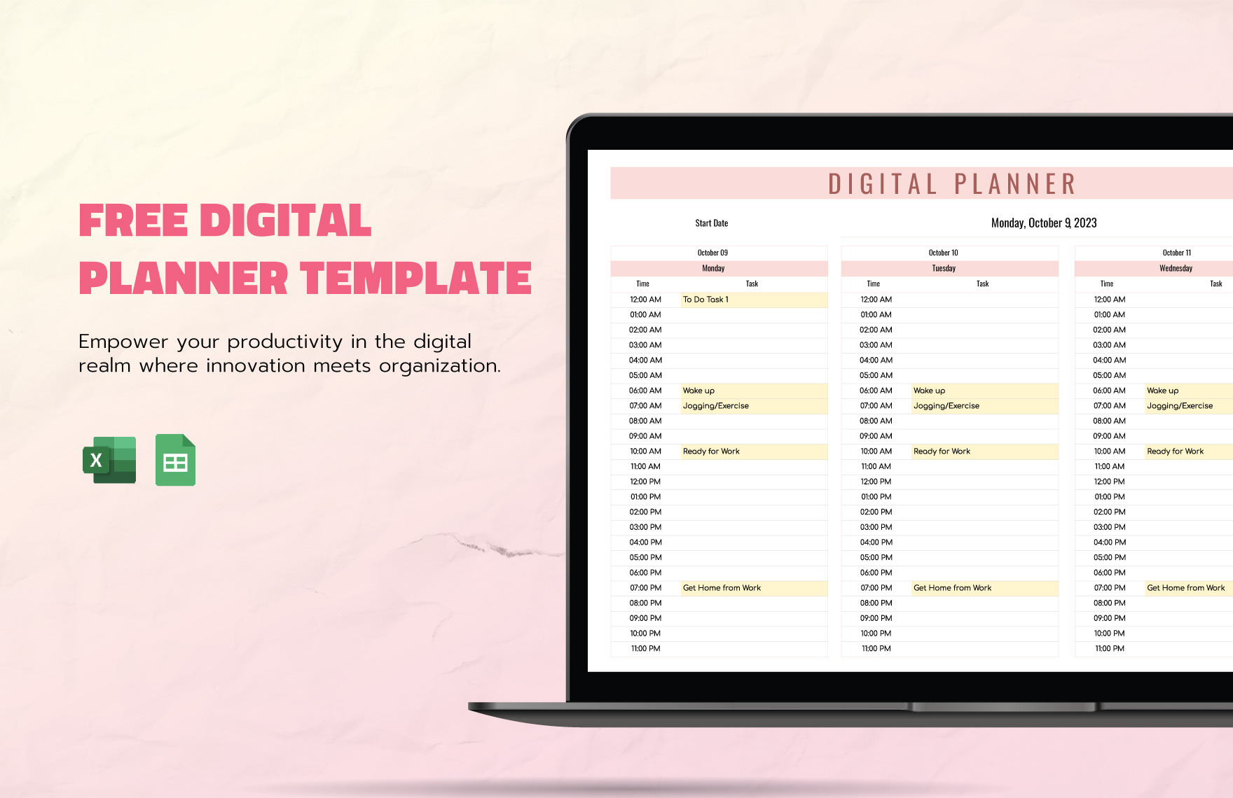 Free Digital Planner Template Download In Excel Google Sheets