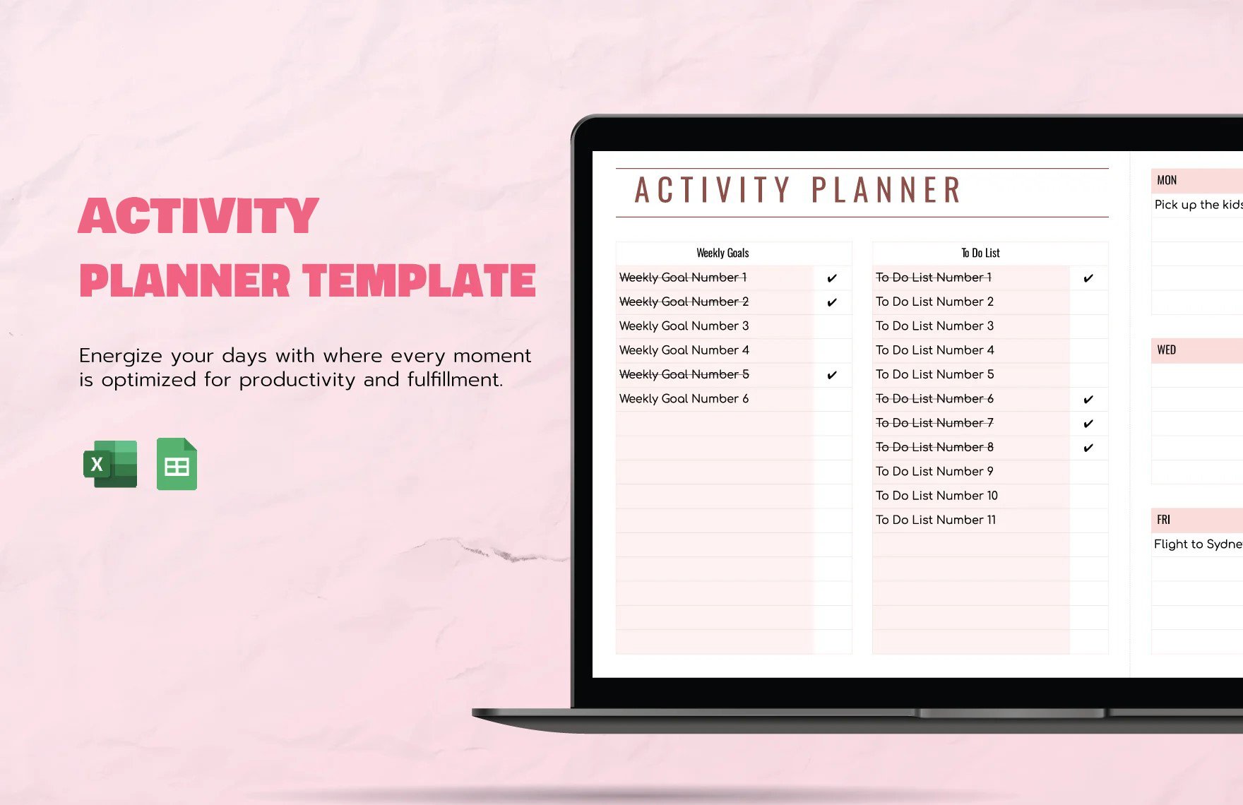Activity Planner Template in Excel, Google Sheets