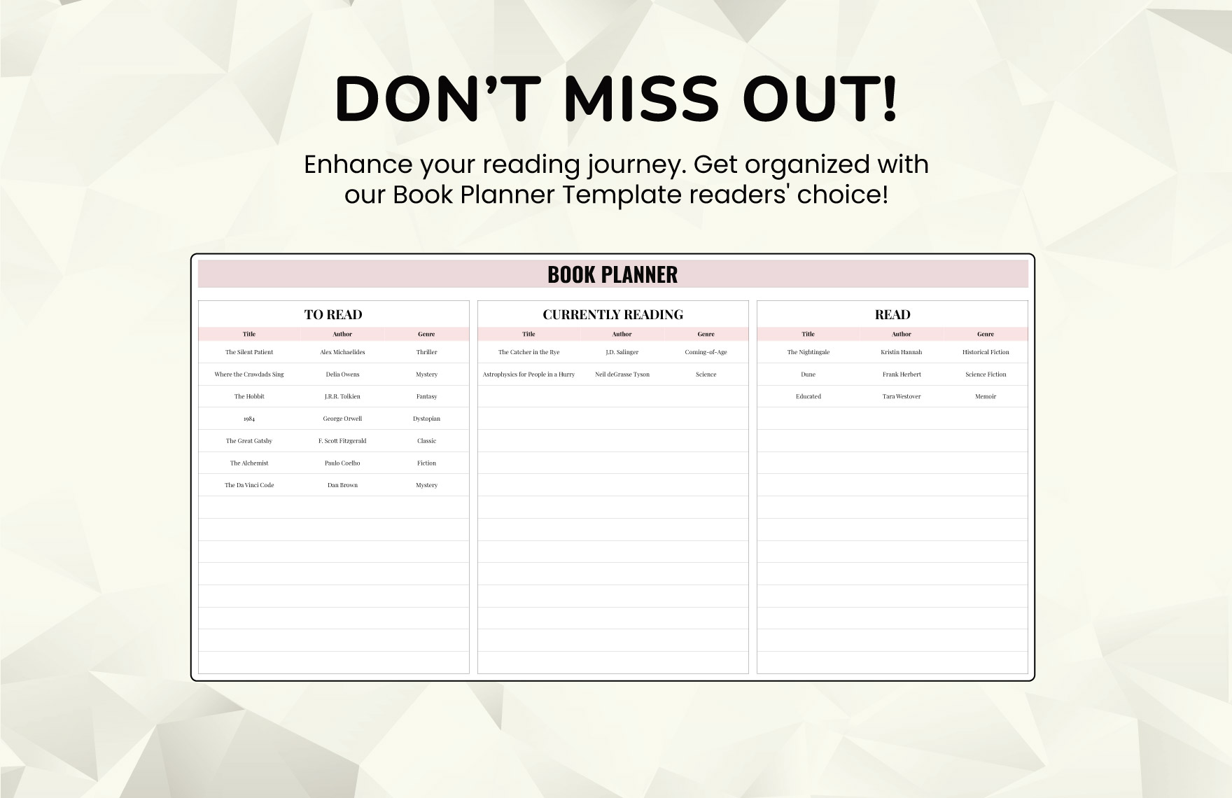 Book Planner Template