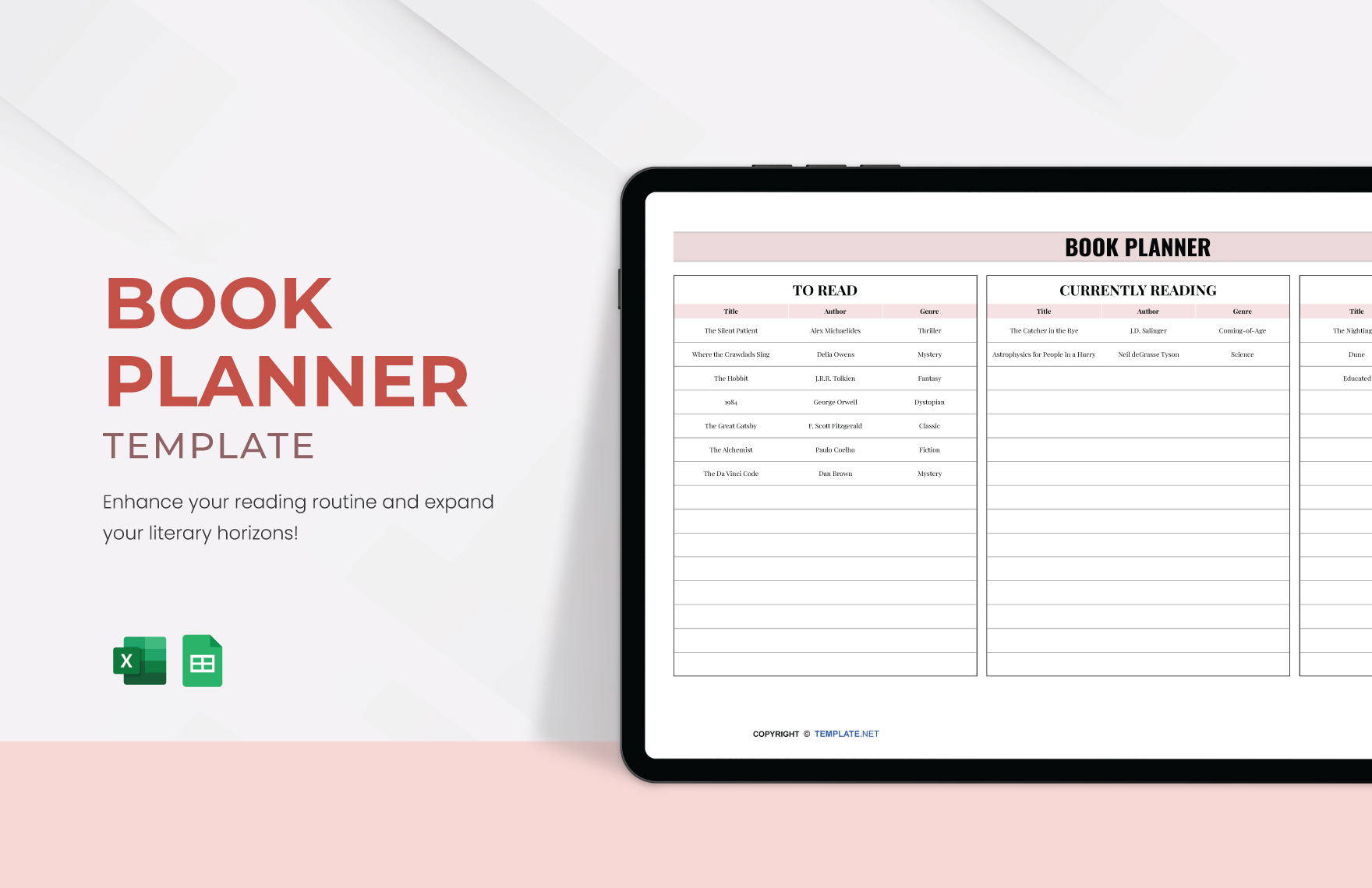 Book Planner Template in Excel, Google Sheets