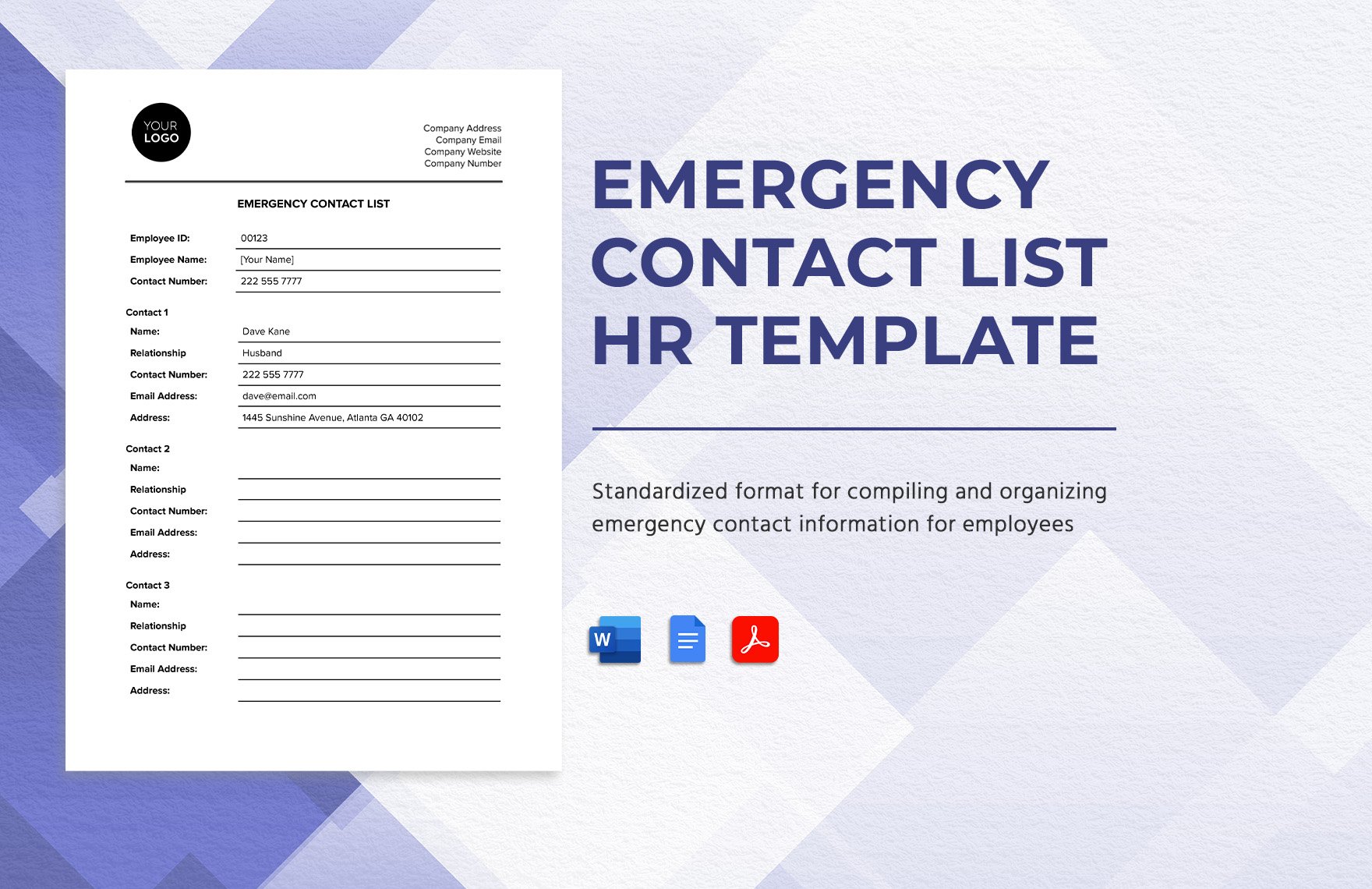 Emergency Contact List HR Template in Word, Google Docs, PDF
