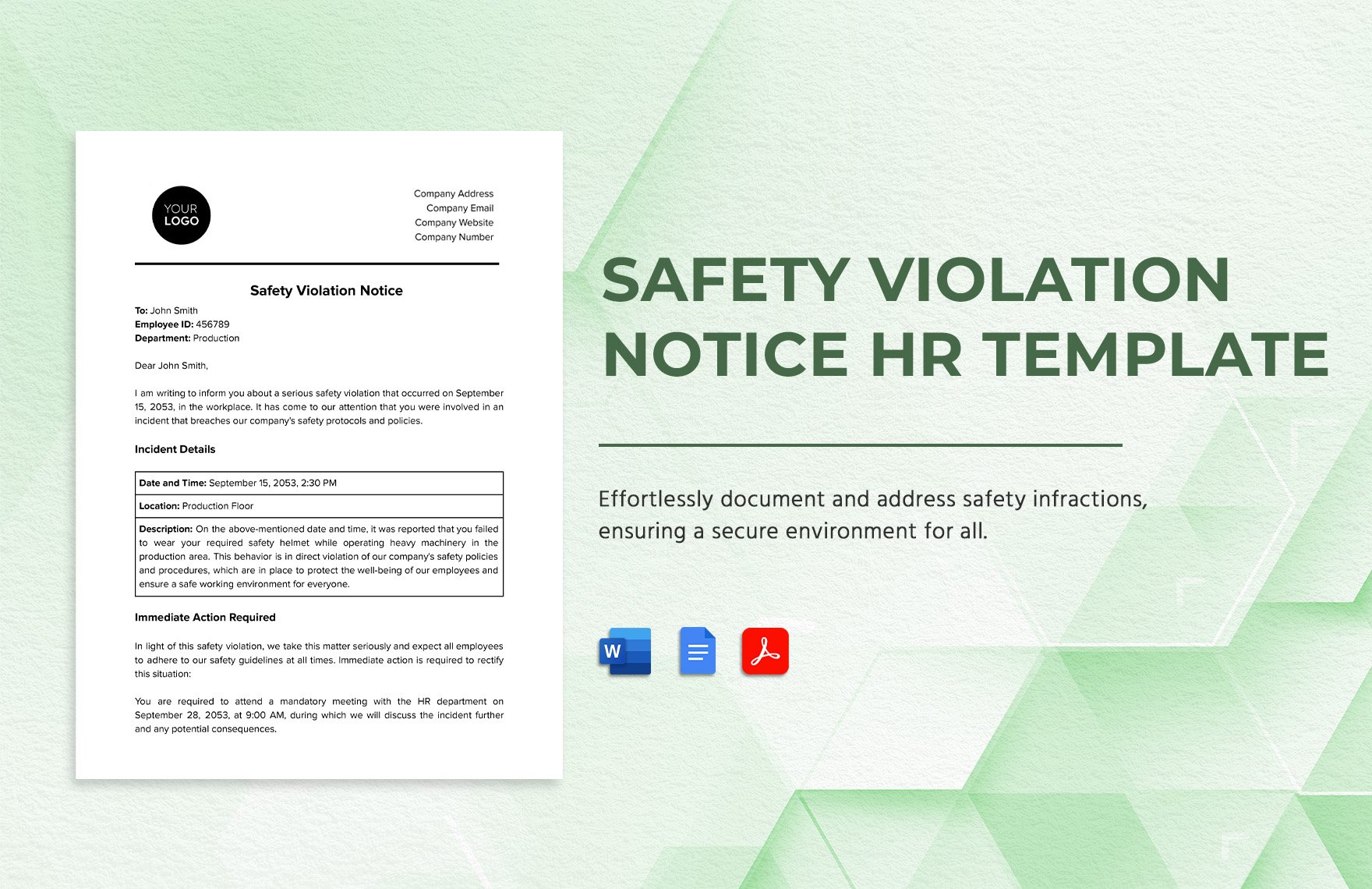 Safety Violation Notice HR Template in Word, Google Docs, PDF
