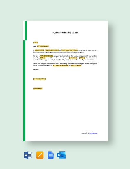 Business Meeting Invitation Letter Template - Google Docs, Word, Apple ...