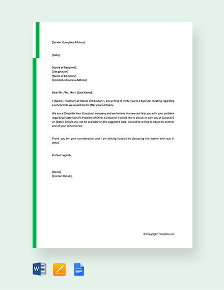 FREE Simple Business Meeting Invitation Letter Template 