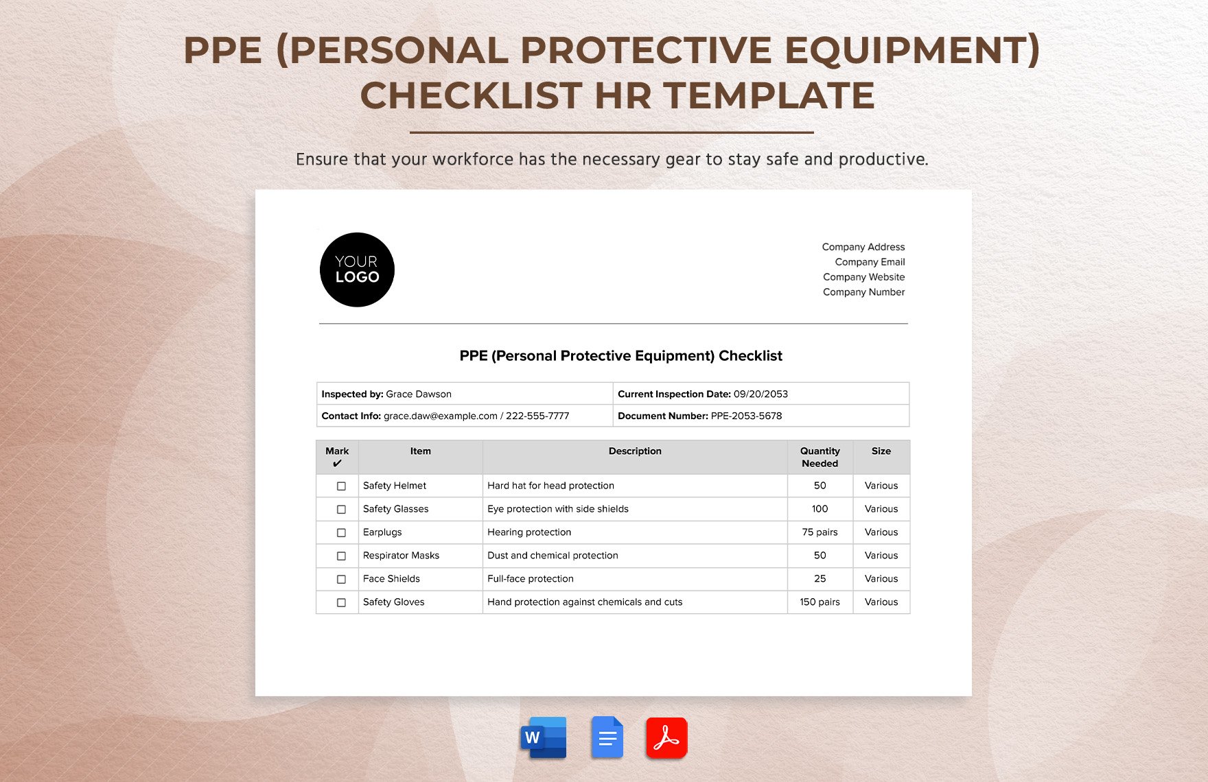 PPE (Personal Protective Equipment) Checklist HR Template
