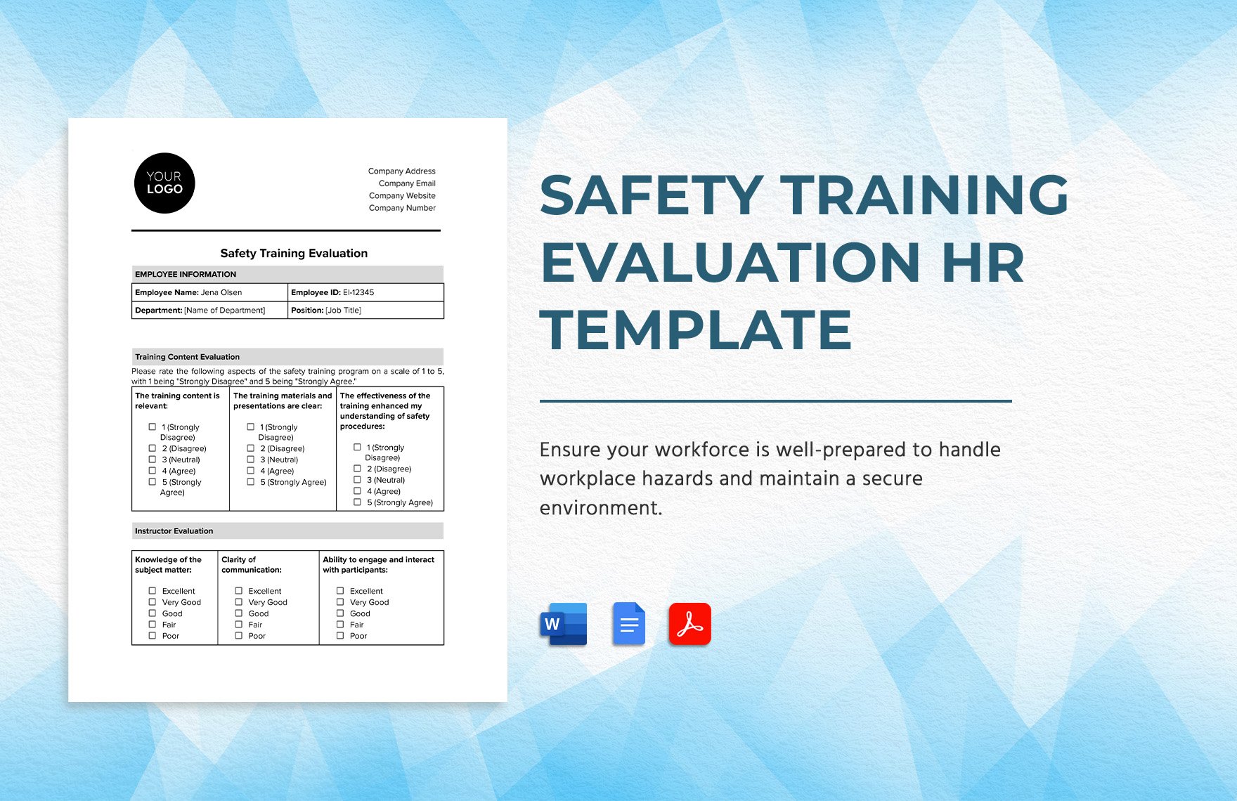 Safety Training Evaluation HR Template in Word, Google Docs, PDF