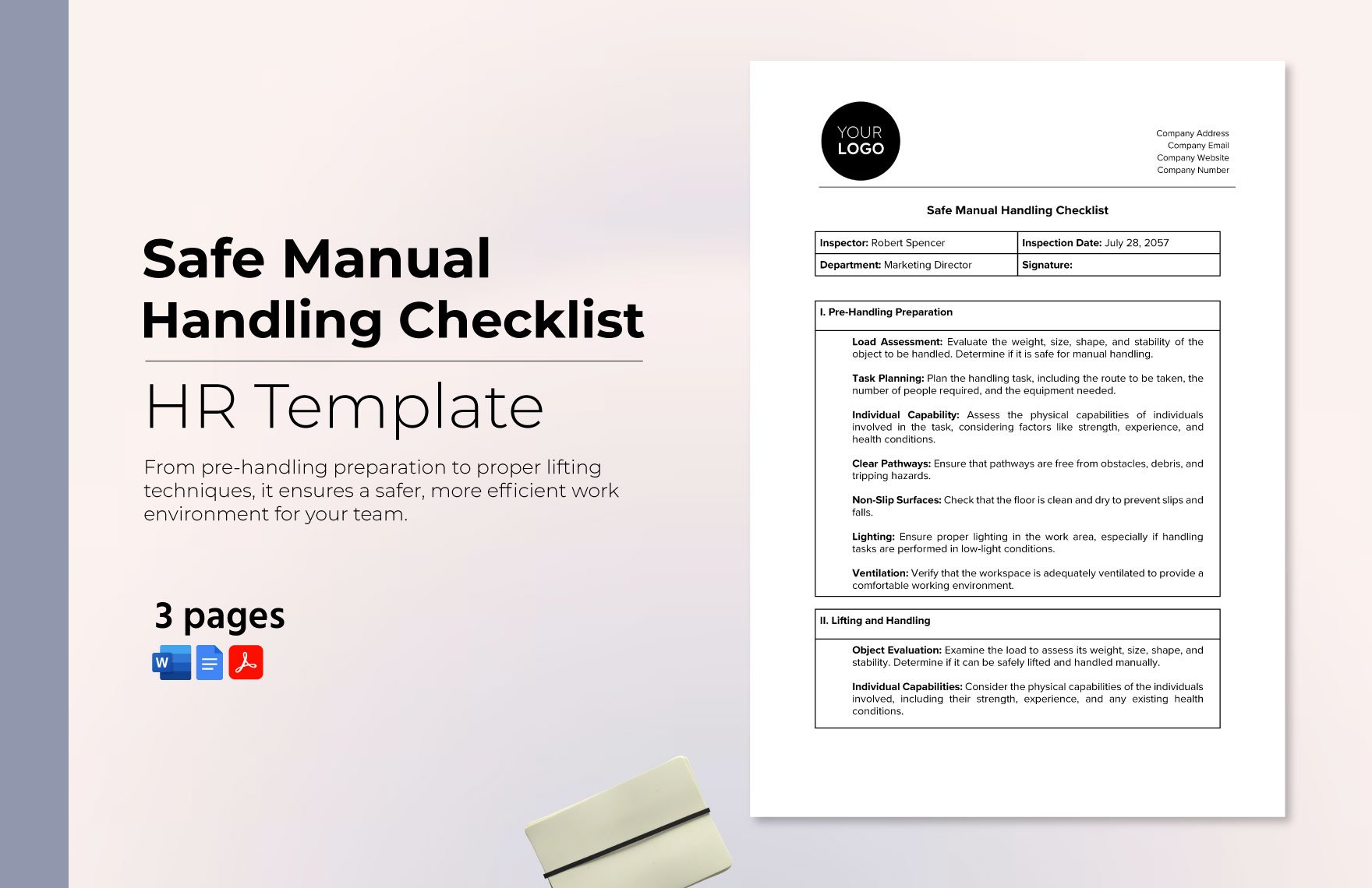 Safe Manual Handling Checklist HR Template