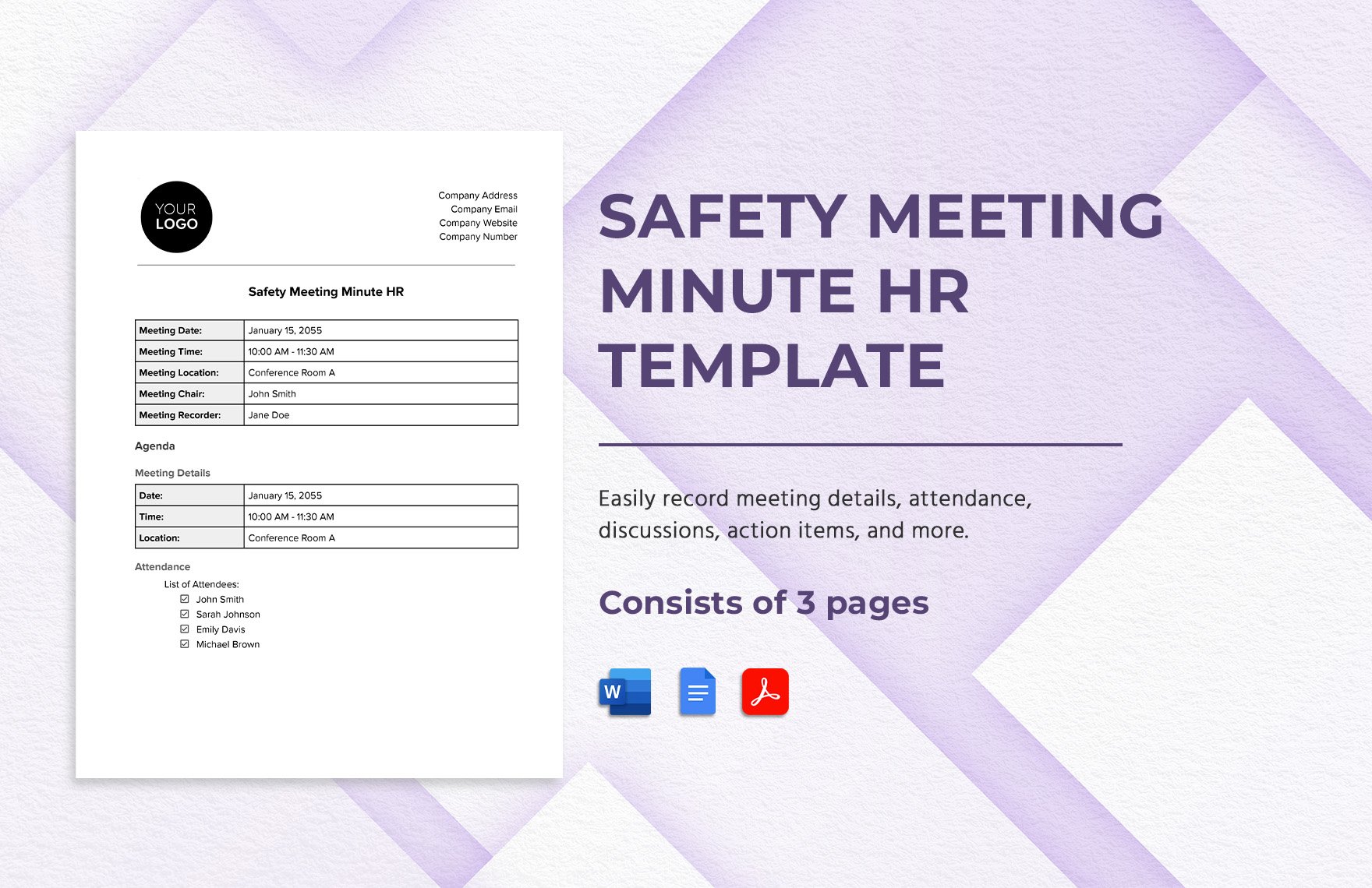 Safety Meeting Minute HR Template
