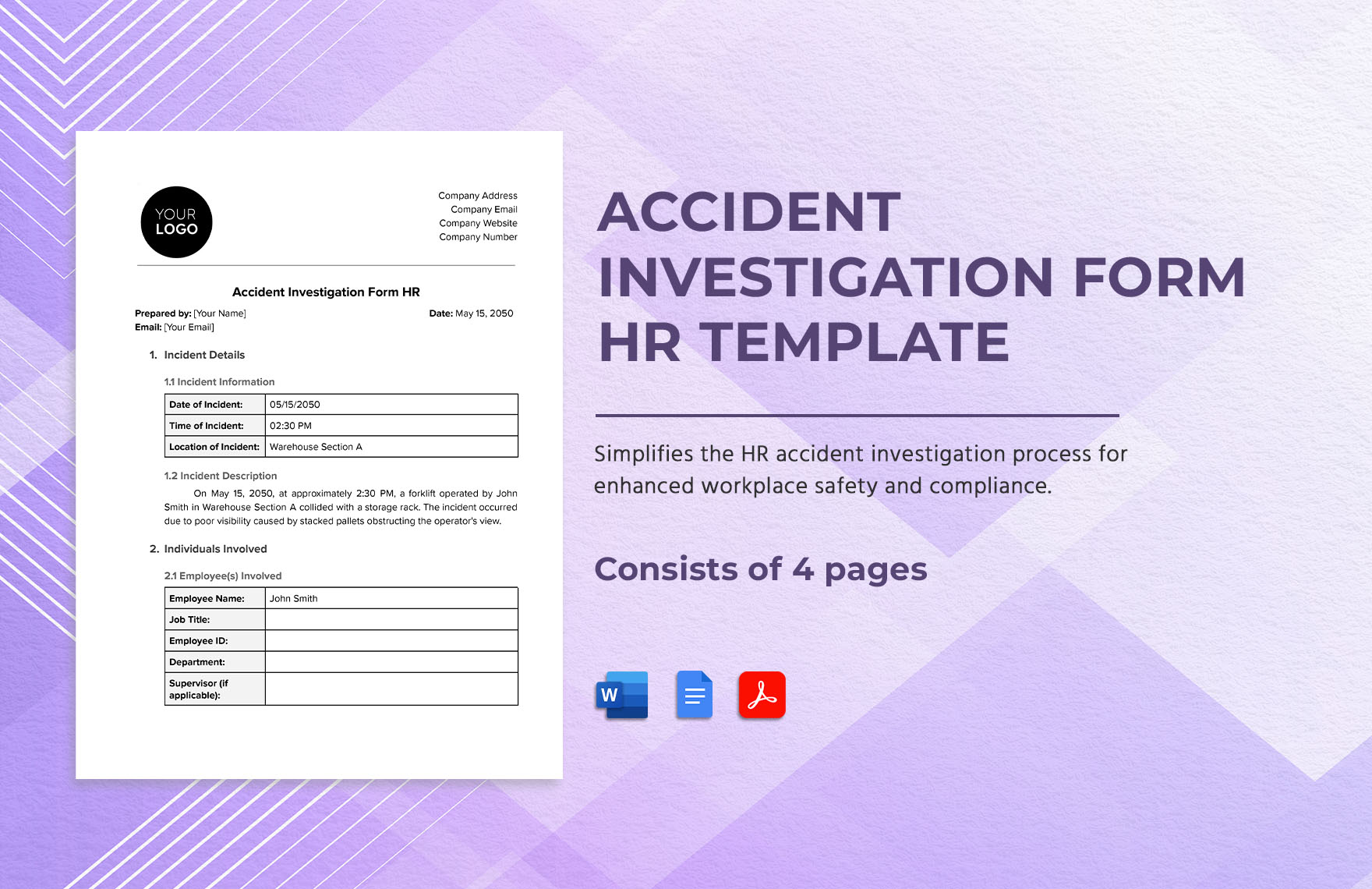 Accident Investigation Form HR Template in Word, Google Docs, PDF