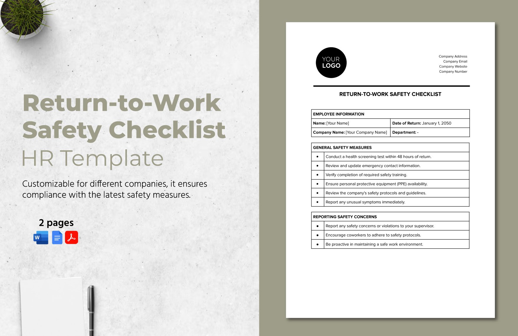 Return-to-Work Safety Checklist HR Template