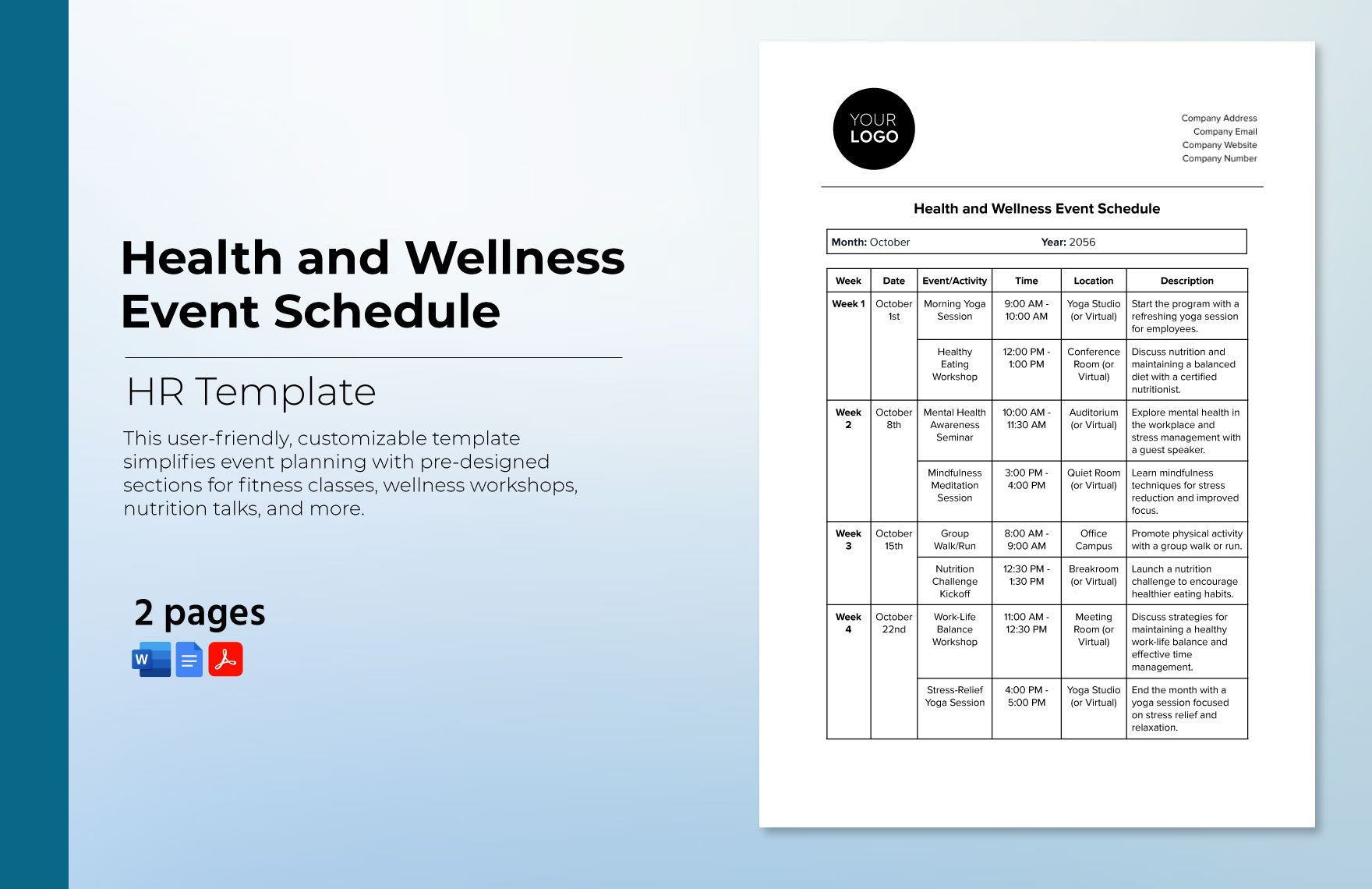 Health and Wellness Event Schedule HR Template