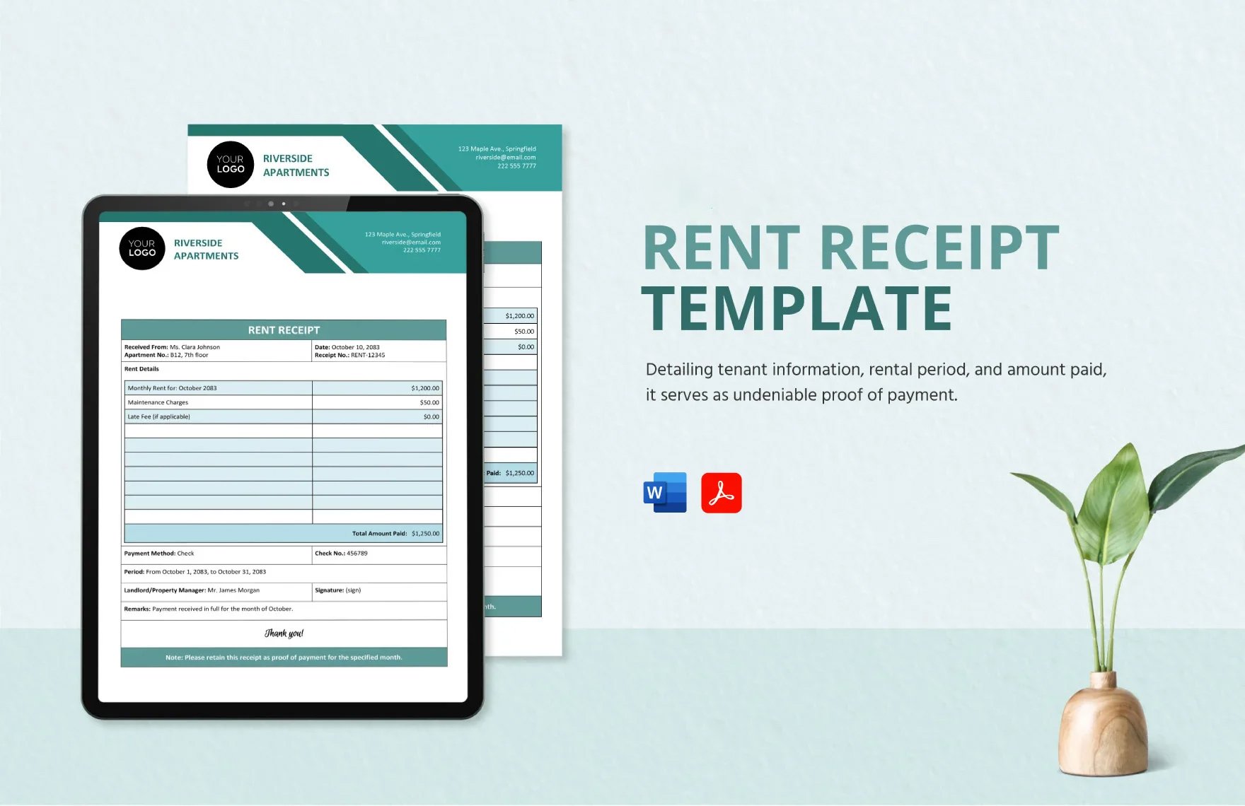 Free Rent Receipt Template in Word, PDF