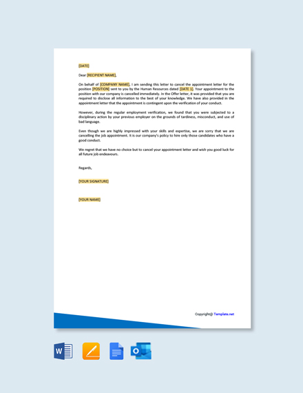 Cancellation Letter of Interview Appointment Template - Google Docs ...