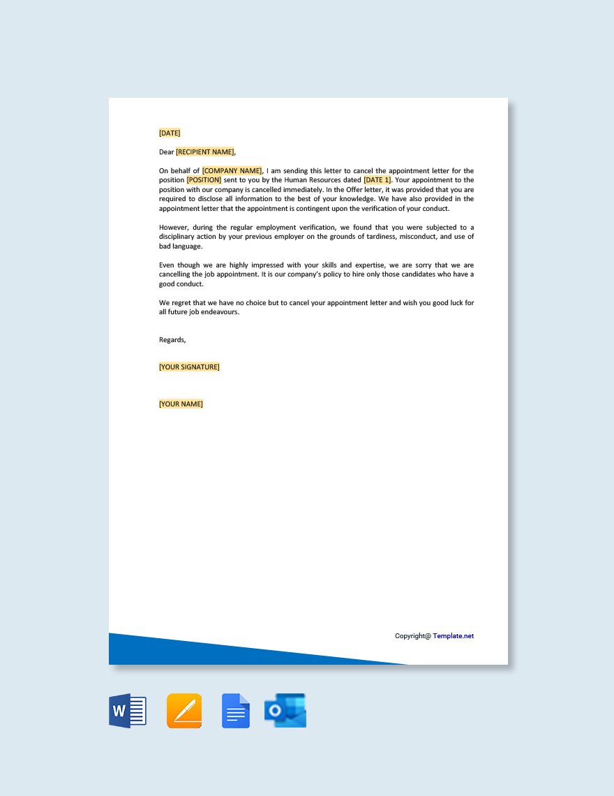 Free Cancellation Of Job Appointment Letter Template