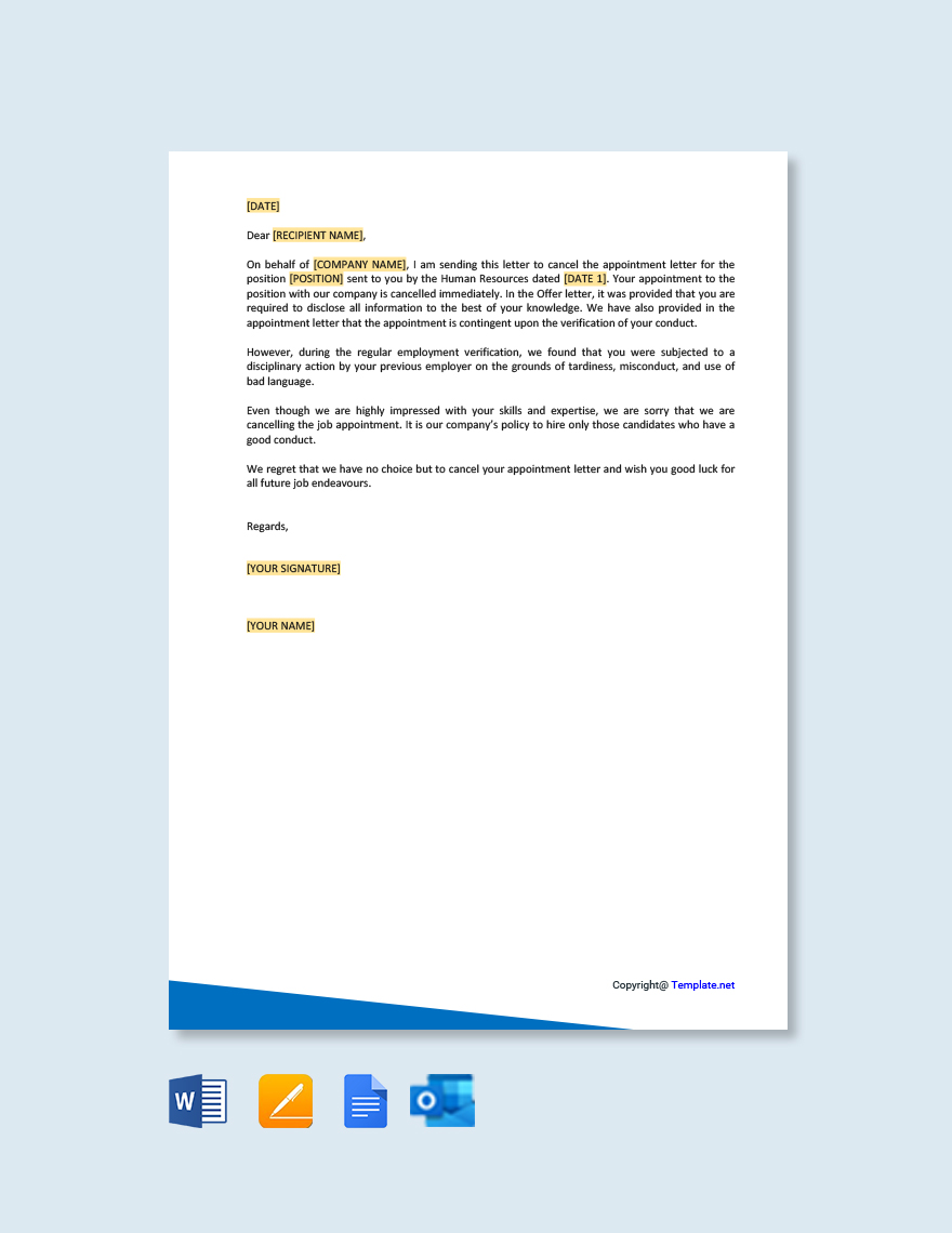 Cancellation Of Appointment Letter Template - Google Docs, Word 