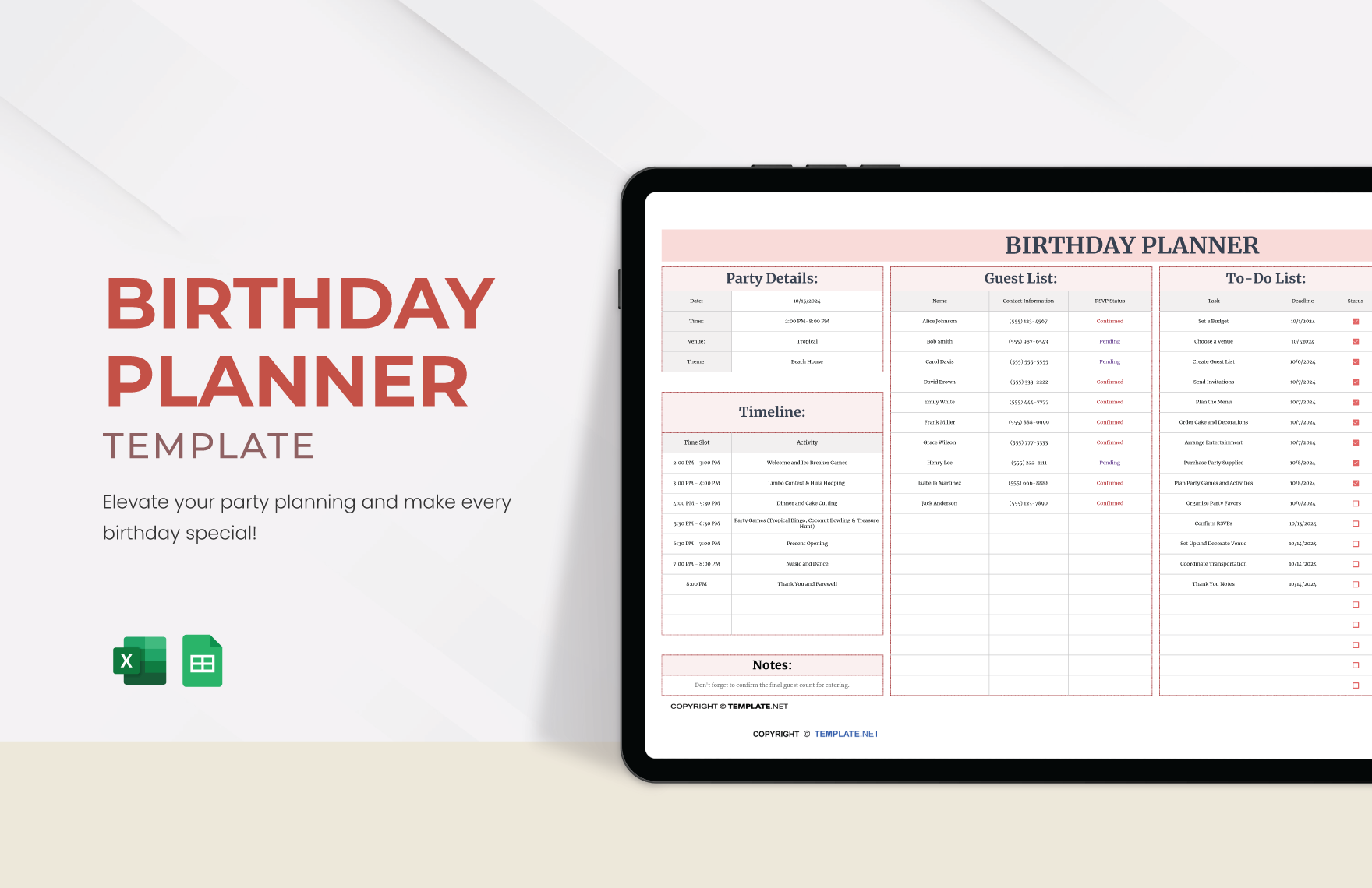 Birthday Planner Template in Excel, Google Sheets
