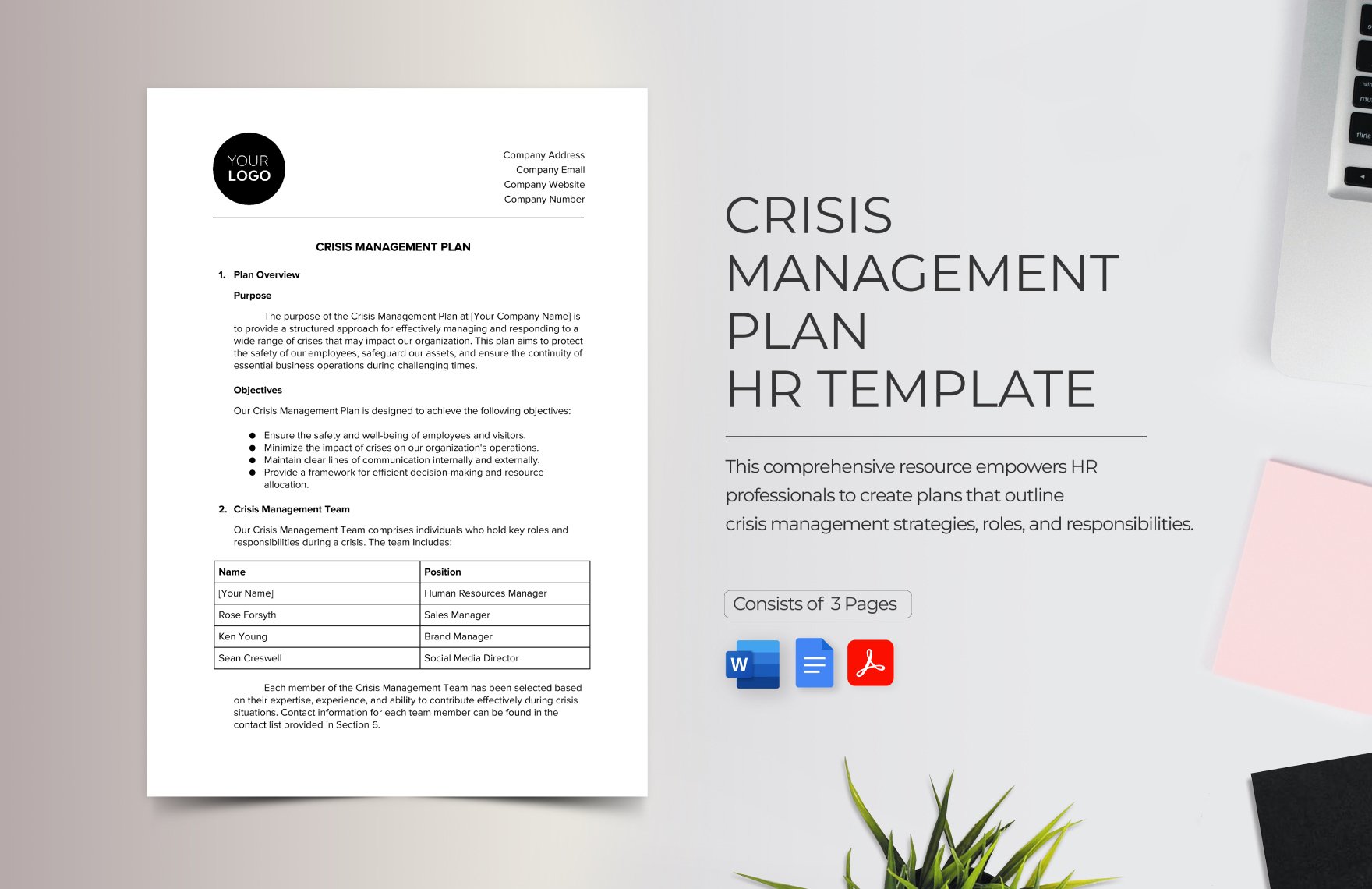 Crisis Management Plan HR Template in Word, Google Docs, PDF