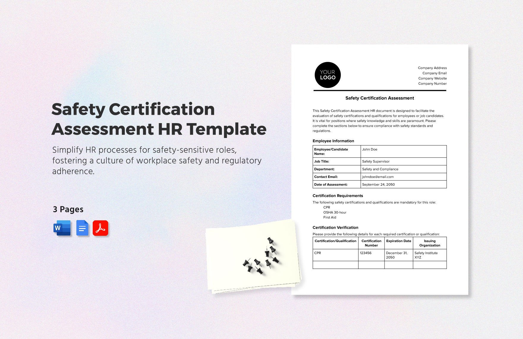 Safety Certification Assessment HR Template