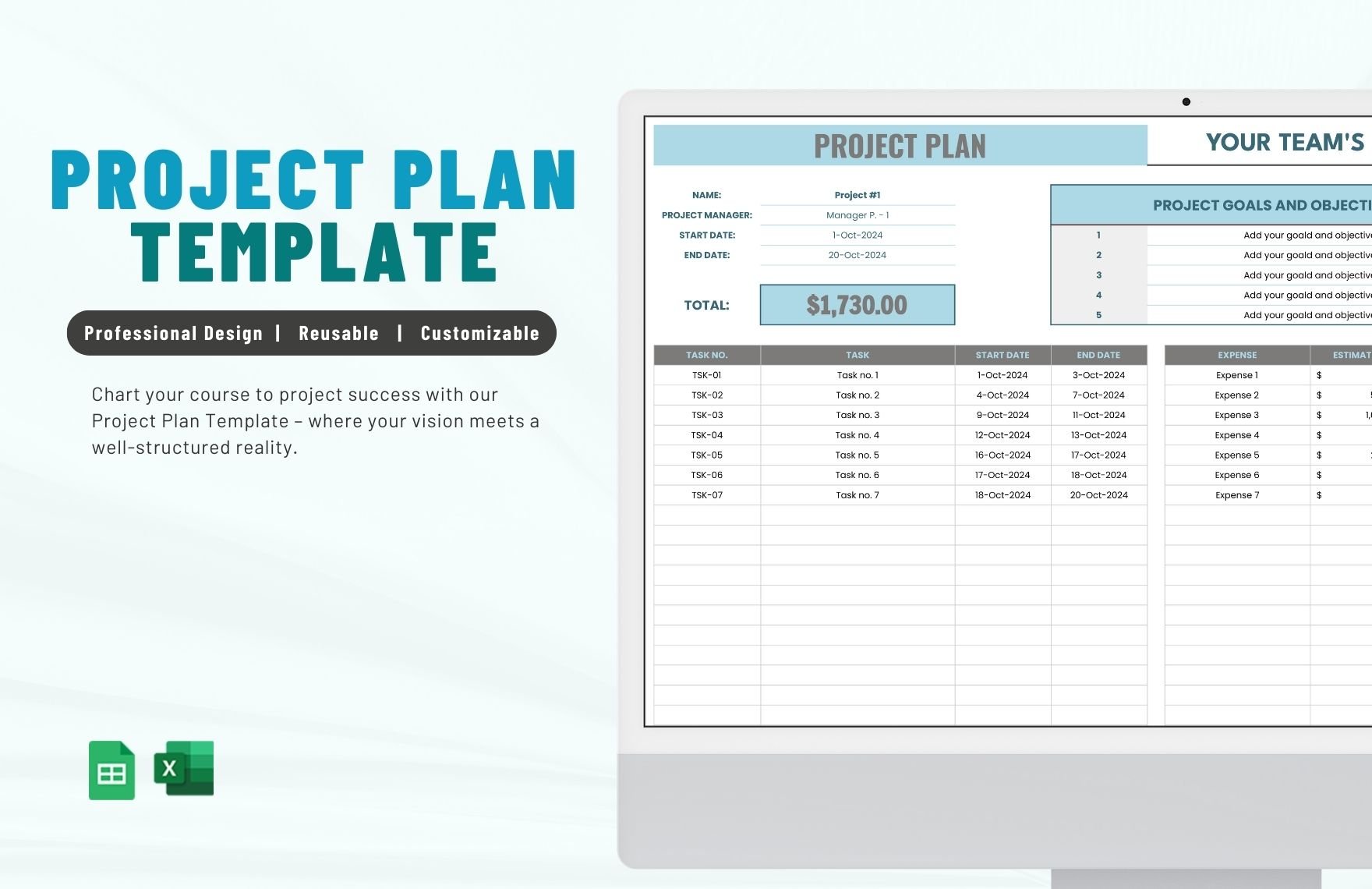 Free Project Plan Template in Excel, Google Sheets