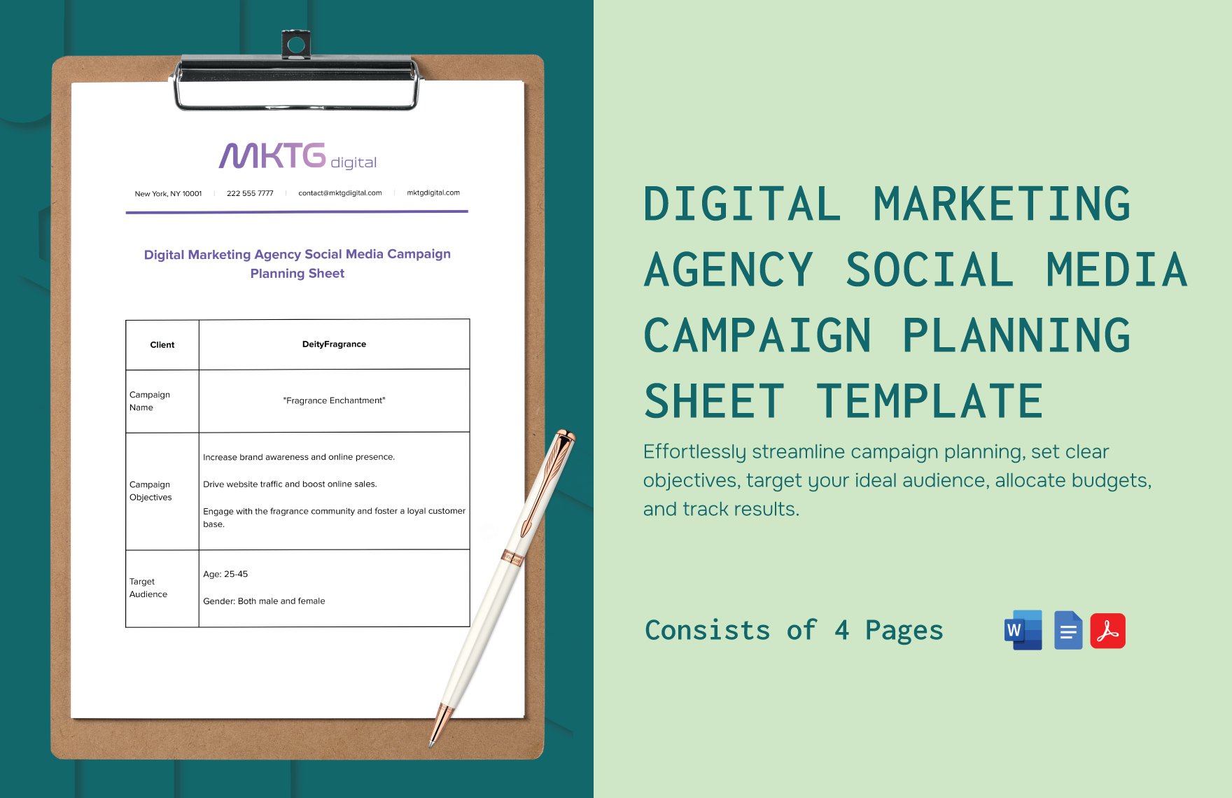 Digital Marketing Agency Social Media Campaign Planning Sheet Template