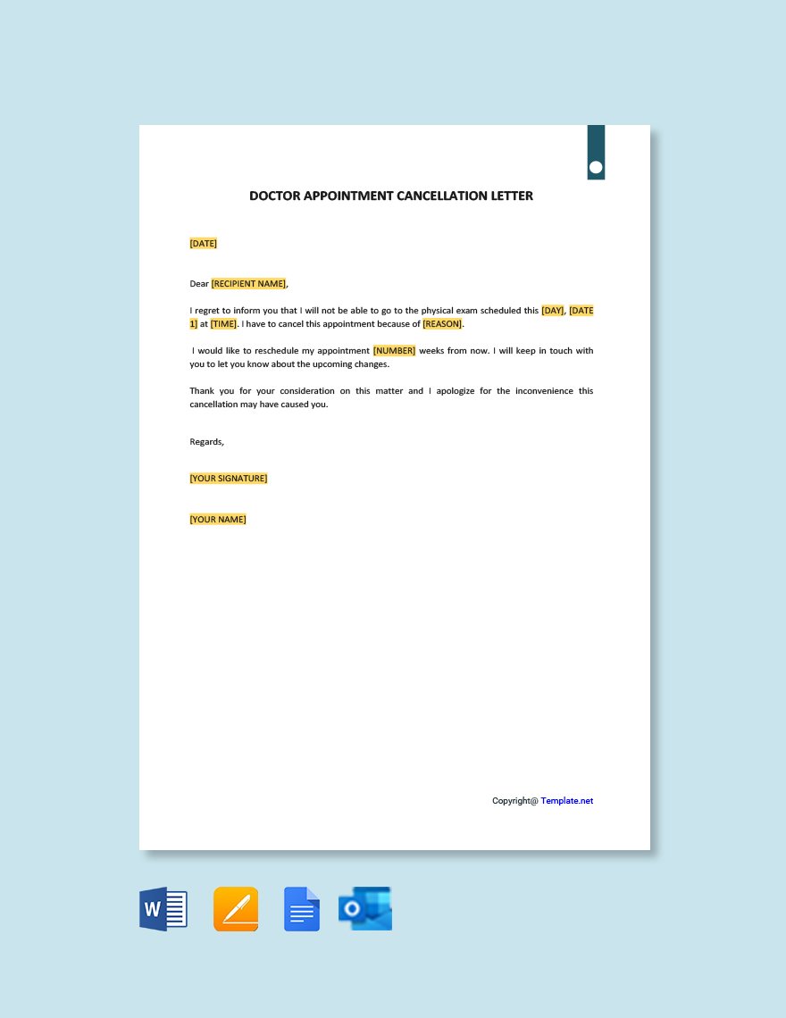 Doctor Appointment Cancellation Letter in Word, Google Docs, PDF, Apple Pages, Outlook