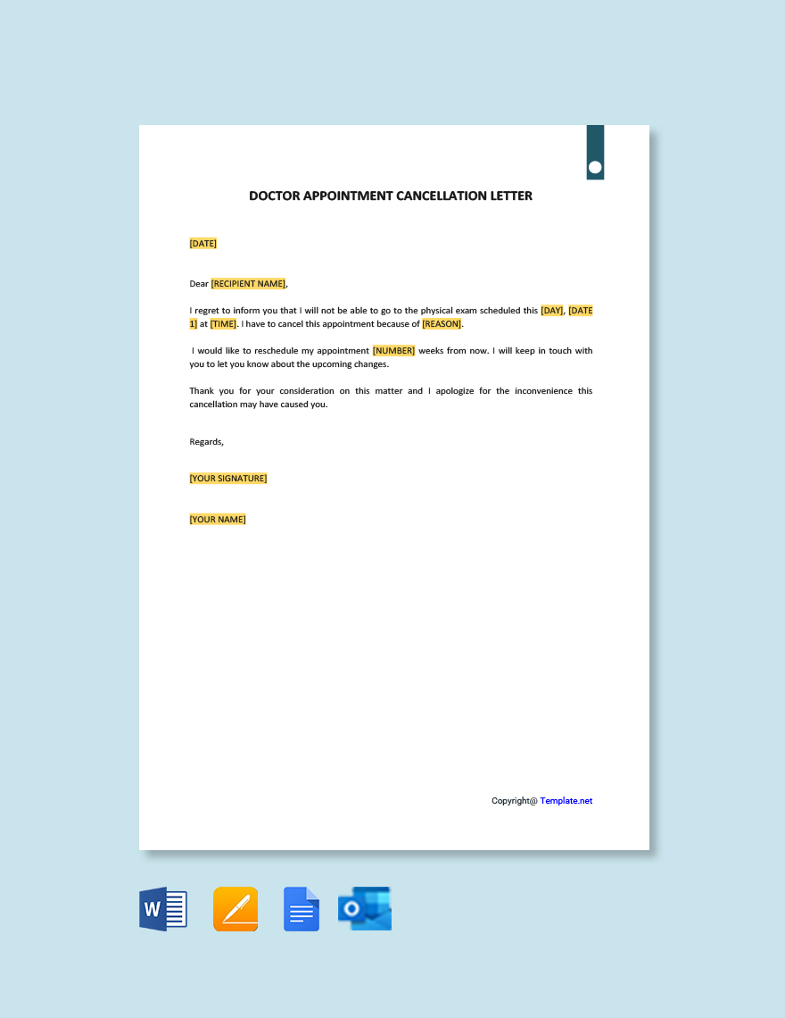 Doctor Appointment Cancellation Letter in Google Docs, Pages, Word, Outlook, PDF - Download | Template.net