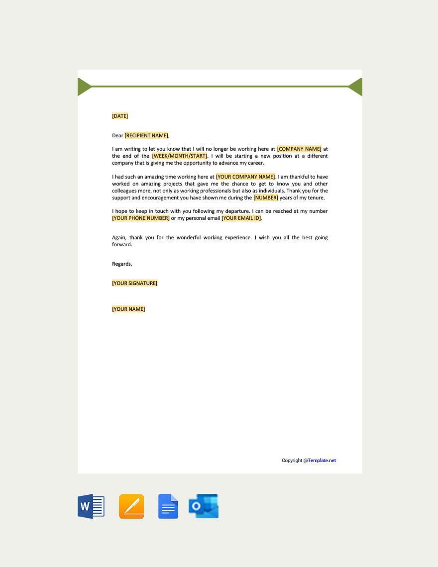 Farewell Letter To Colleagues At Work Template In Google Docs Pages