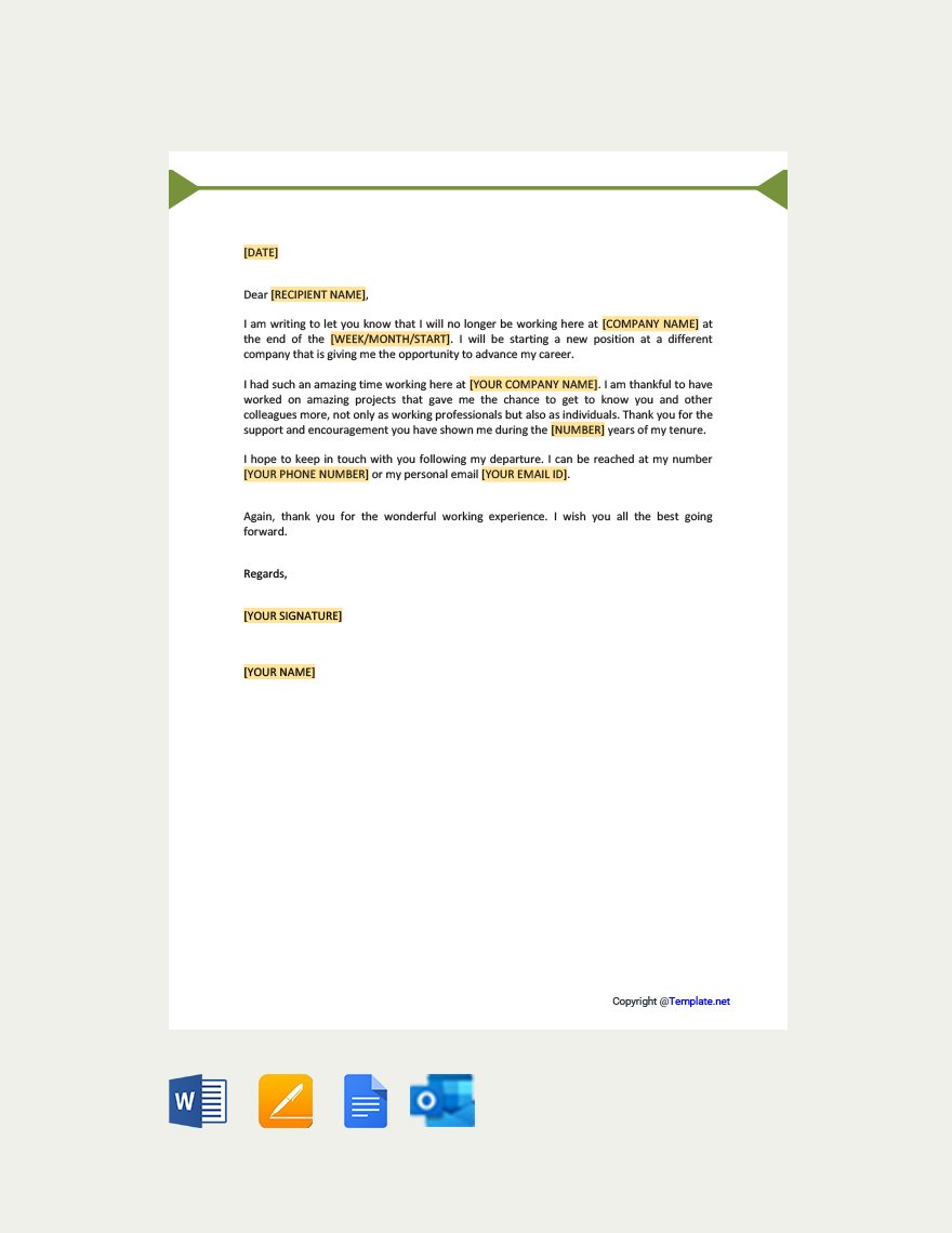 Farewell Letter To Colleagues At Work Template In Google Docs Pages 