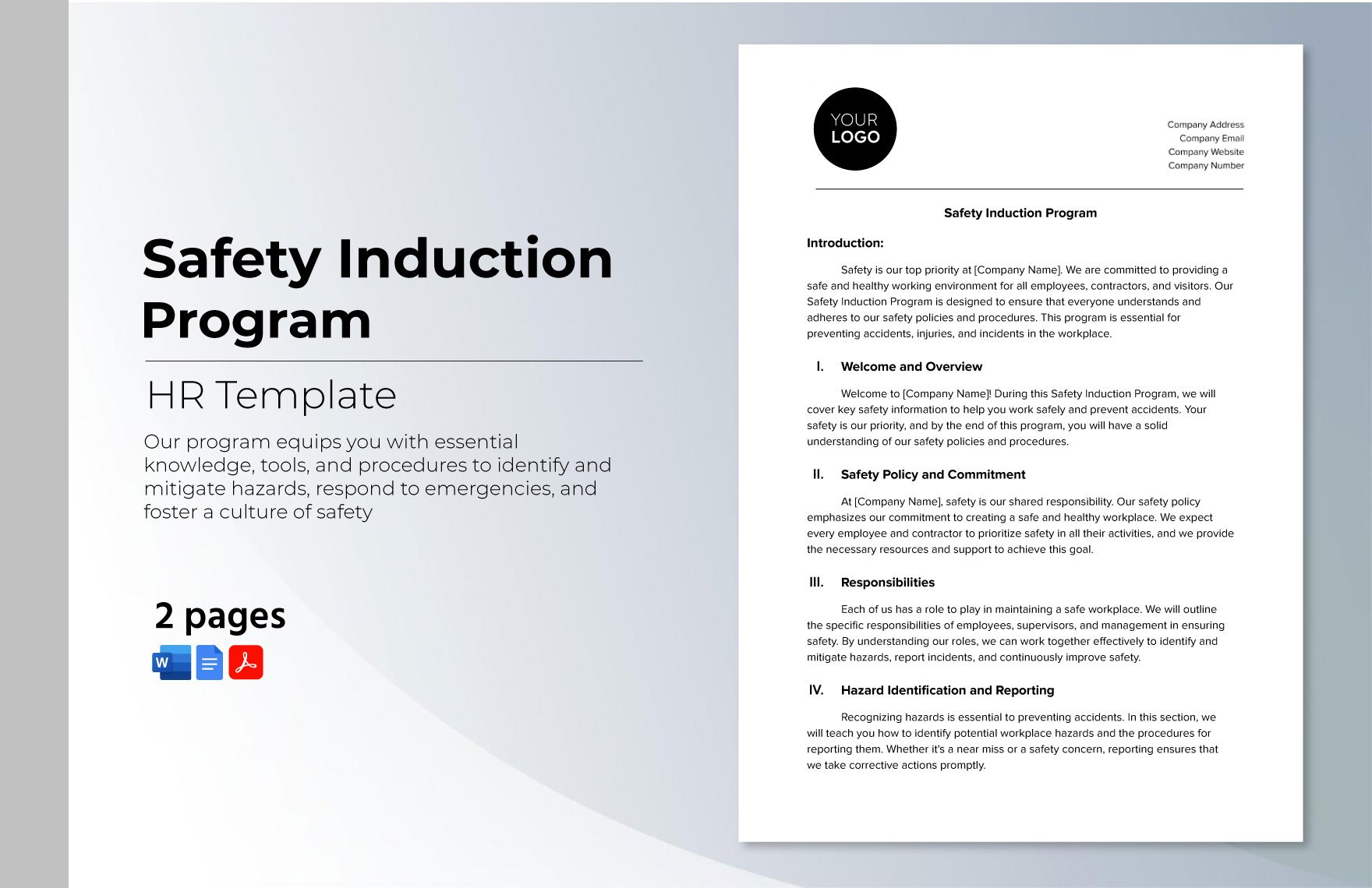 Safety Induction Program HR Template in Word, Google Docs, PDF