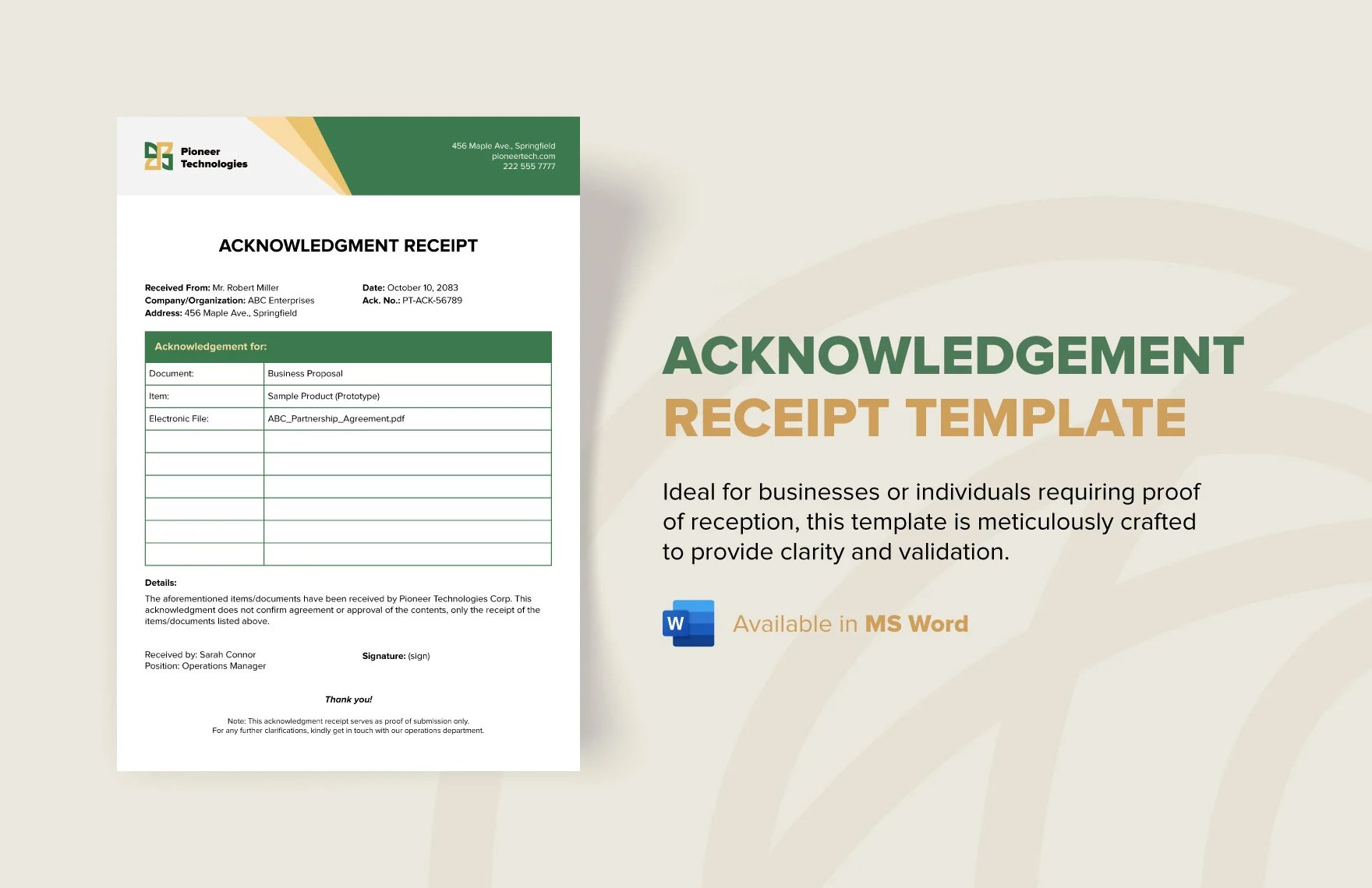 Free Acknowledgement Receipt Template in Word