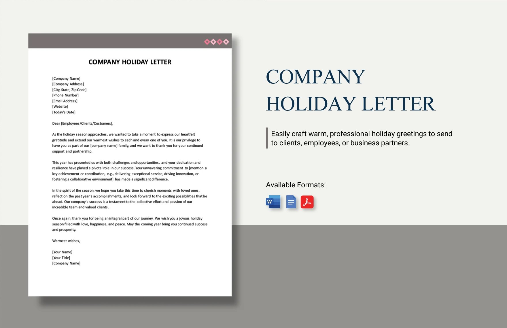 Company Holiday Letter in Word, Google Docs, PDF