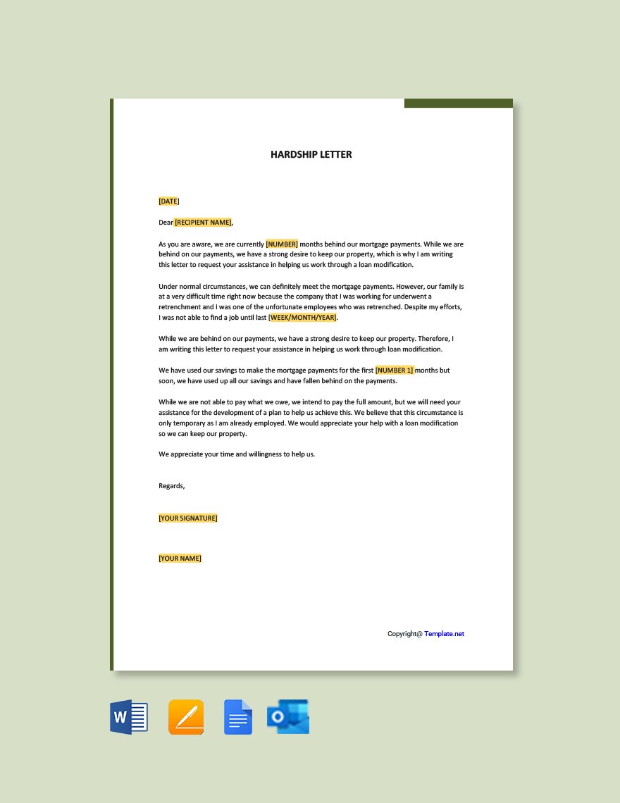 Hardship Letter in Word, Google Docs, PDF, Apple Pages, Outlook